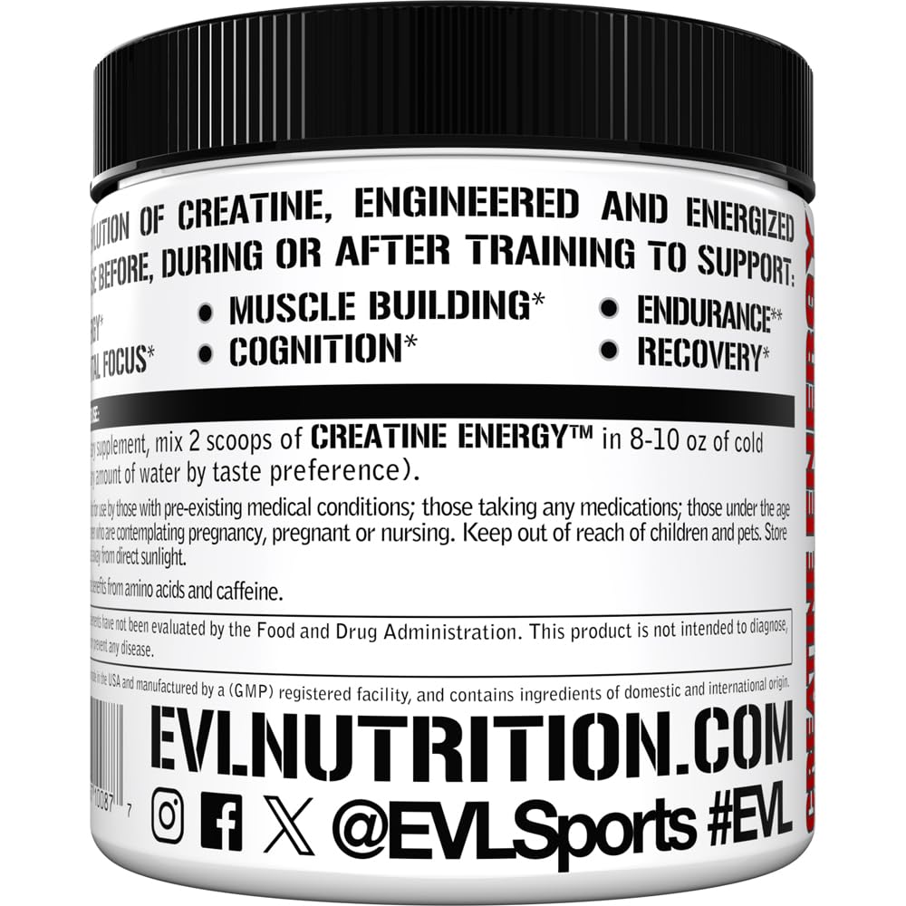 Evlution Nutrition Creatine 5000 - Supports Faster Recovery, Lean Muscle Growth & Performance - Pre & Post Workout Powder - 5000mg Pure Creatine Monohydrate Per Serving - 60 Servings - Unflavored