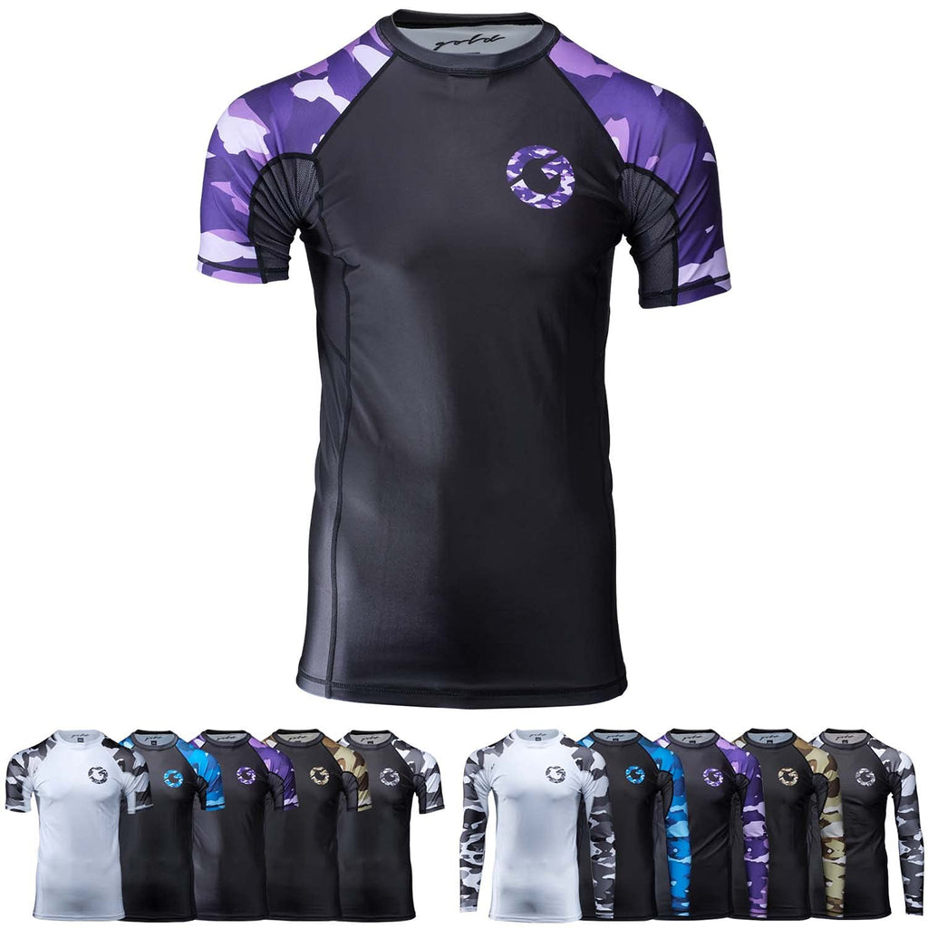 Gold BJJ Jiu Jitsu Rashguard - Camo Rash Guard Compression Shirt for No-Gi, Gi, & MMA