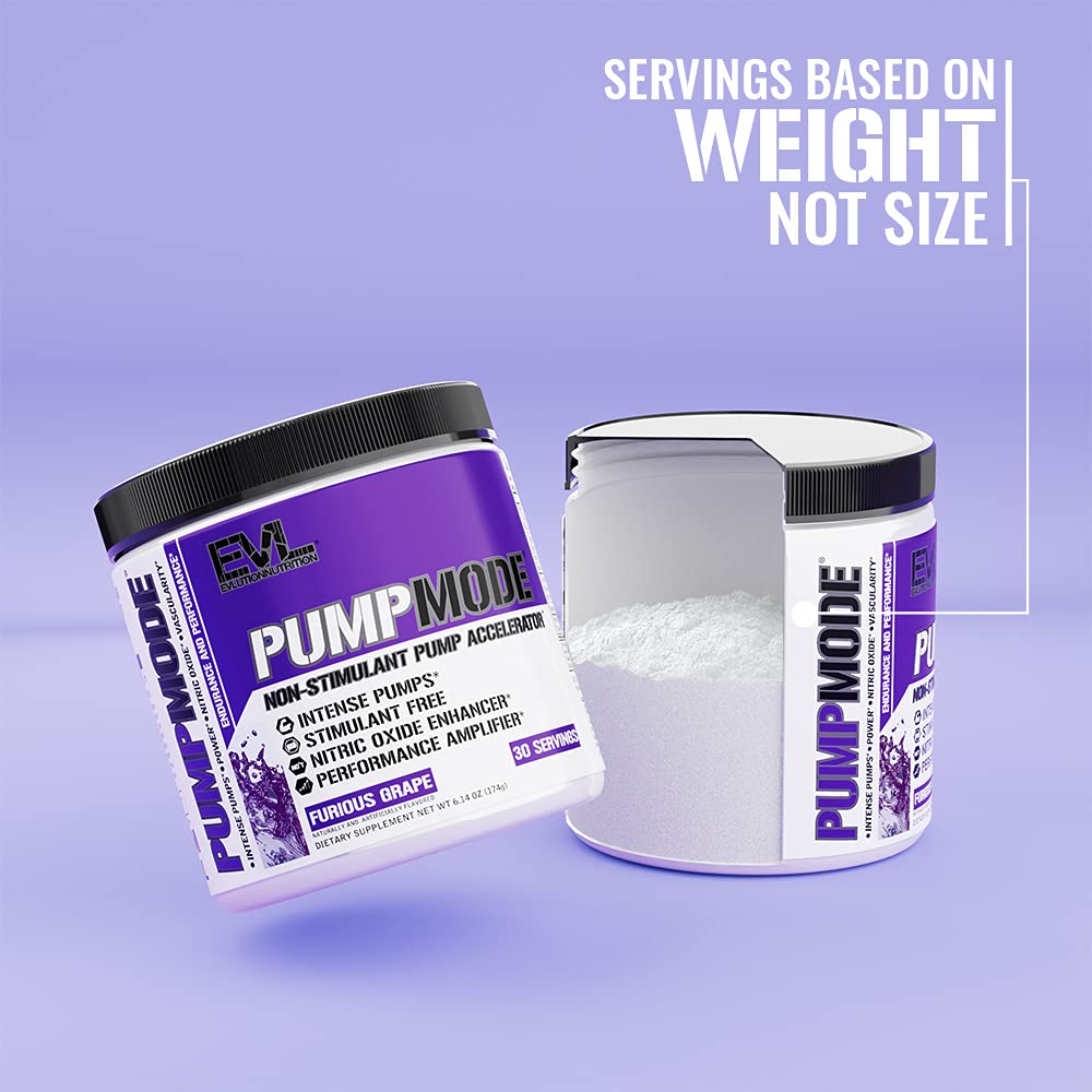 EVL PumpMode Nitric Oxide Supplement - Nitric Oxide Booster Pump Pre Workout Powder with Glycerol and Betaine for Muscle Recovery Growth and Endurance - Stim Free Pre Workout Drink (Furious Grape)