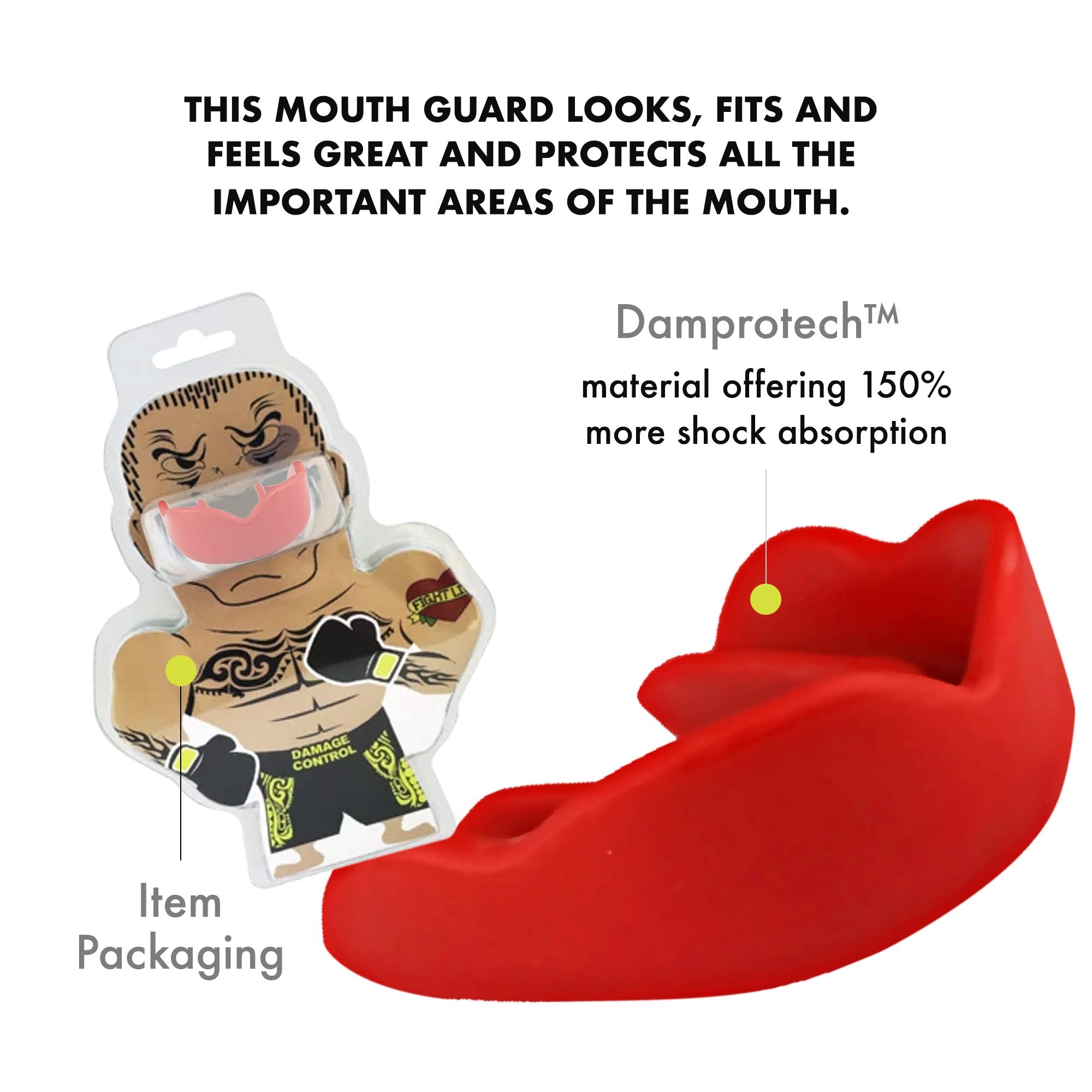 DAMAGE CONTROL High-Impact Mouth Guard – Sports Mouthguard for Boxing, Football, Hockey, Lacrosse & Basketball, Protects Teeth & Jaw, Protective Mouthpiece for Adults & Youth (Adult, HA HA HA 2.0)