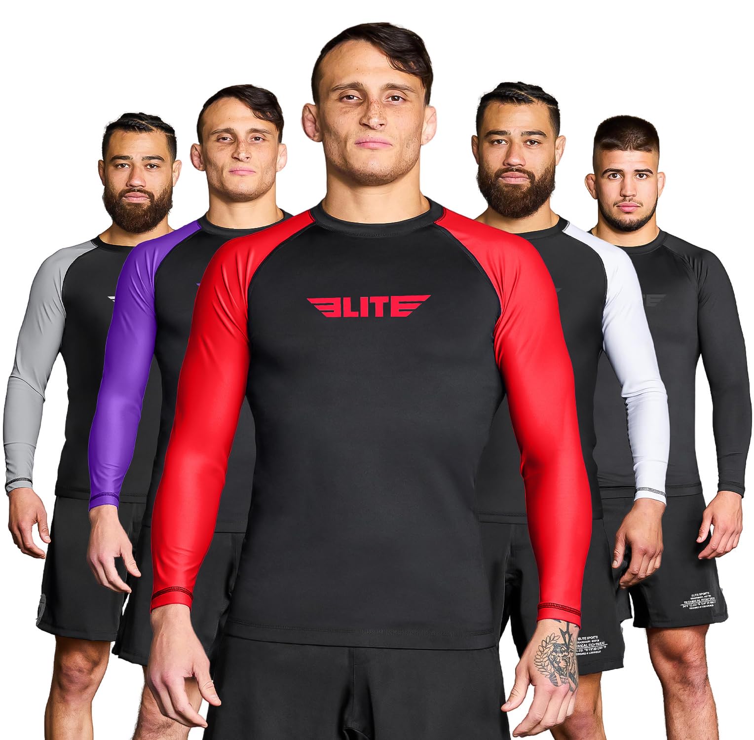 Elite Sports Men's Jiu Jitsu BJJ Rash Guard, Long Full Sleeve Compression Shirt for Sports Nogi Training