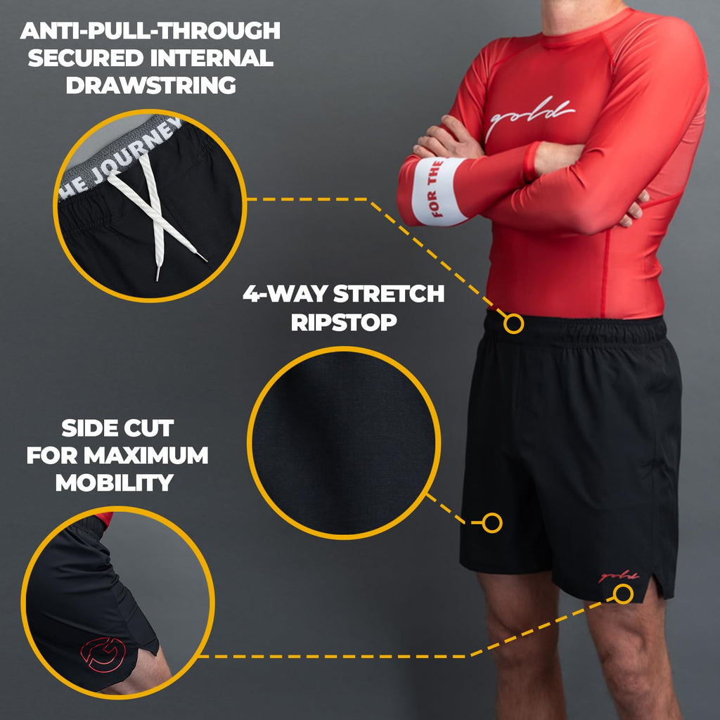 Gold BJJ Airflex Jiu Jitsu Shorts - Fight Short for No Gi, Wrestling, MMA & Boxing