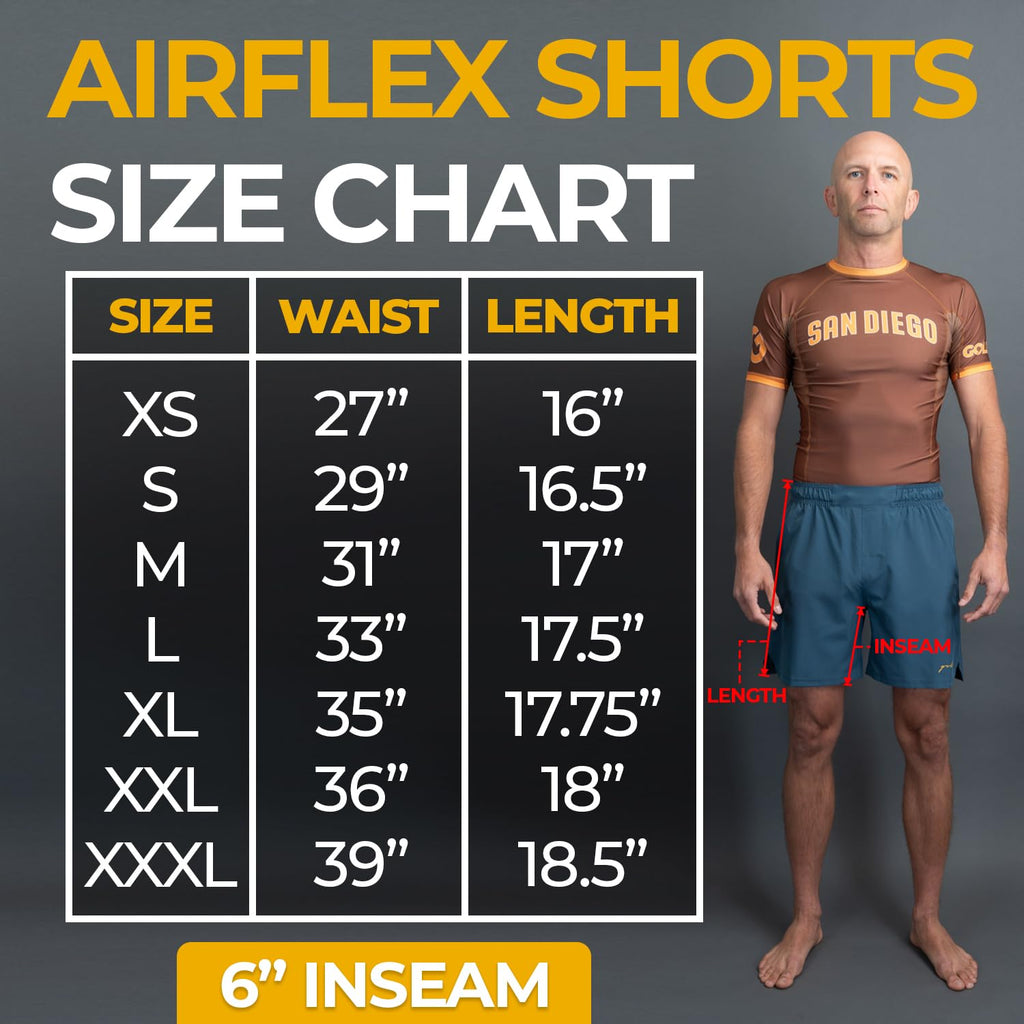 Gold BJJ Airflex Jiu Jitsu Shorts - Fight Short for No Gi, Wrestling, MMA & Boxing