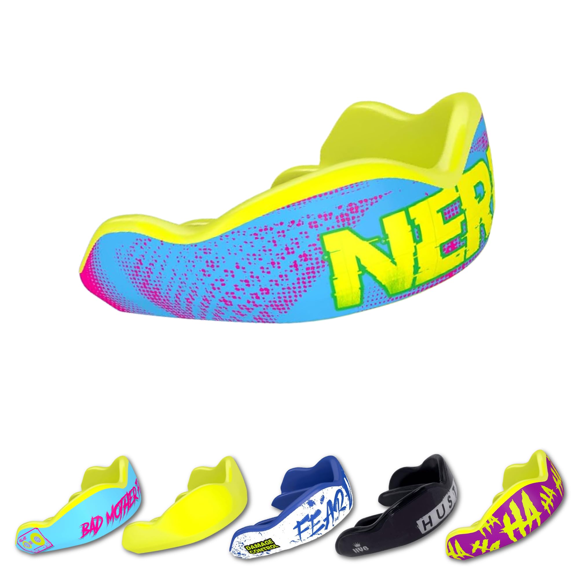 DAMAGE CONTROL High-Impact Mouth Guard – Sports Mouthguard for Boxing, Football, Hockey, Lacrosse & Basketball, Protects Teeth & Jaw, Protective Mouthpiece for Adults & Youth (Adult, HA HA HA 2.0)