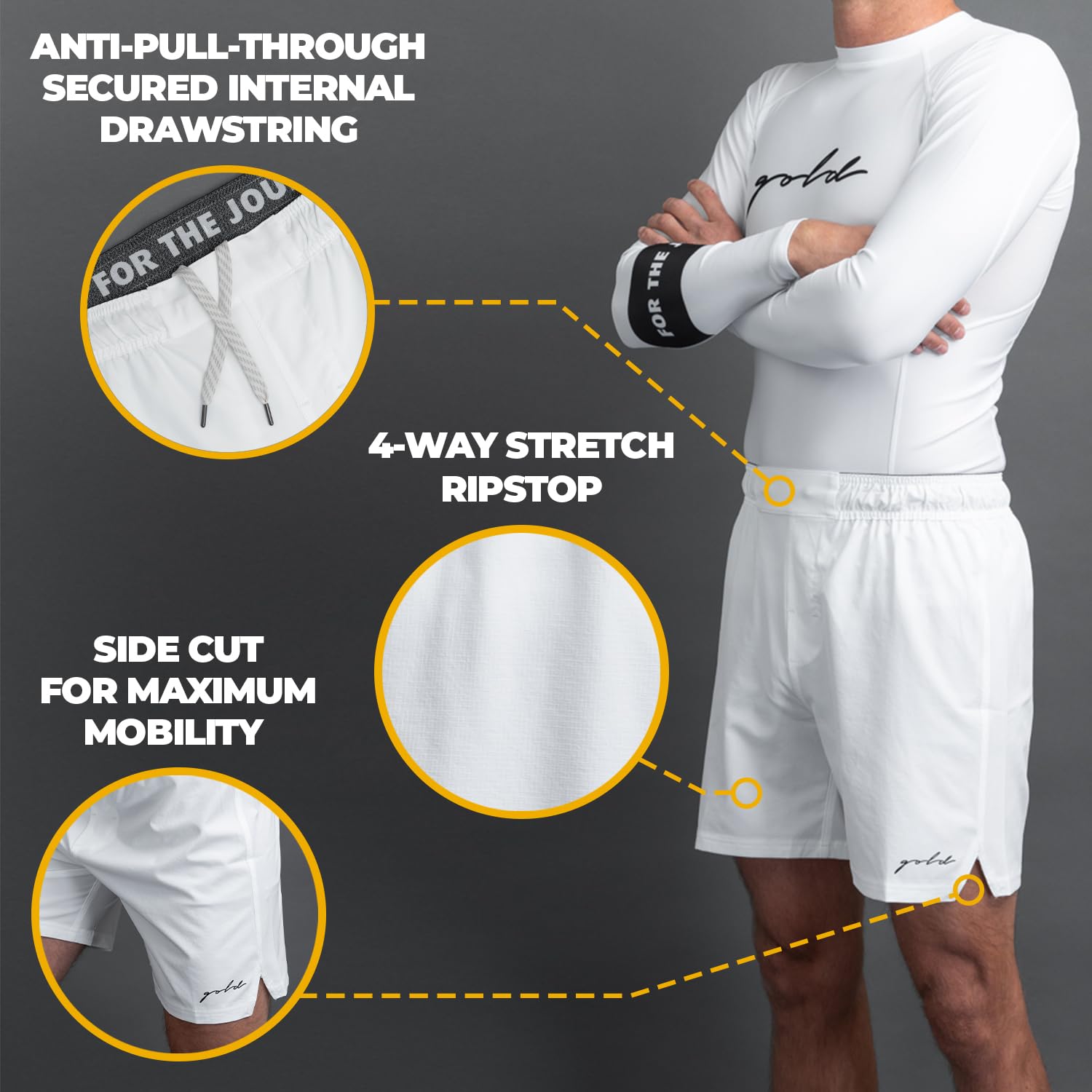 Gold BJJ Airflex Jiu Jitsu Shorts - Fight Short for No Gi, Wrestling, MMA & Boxing