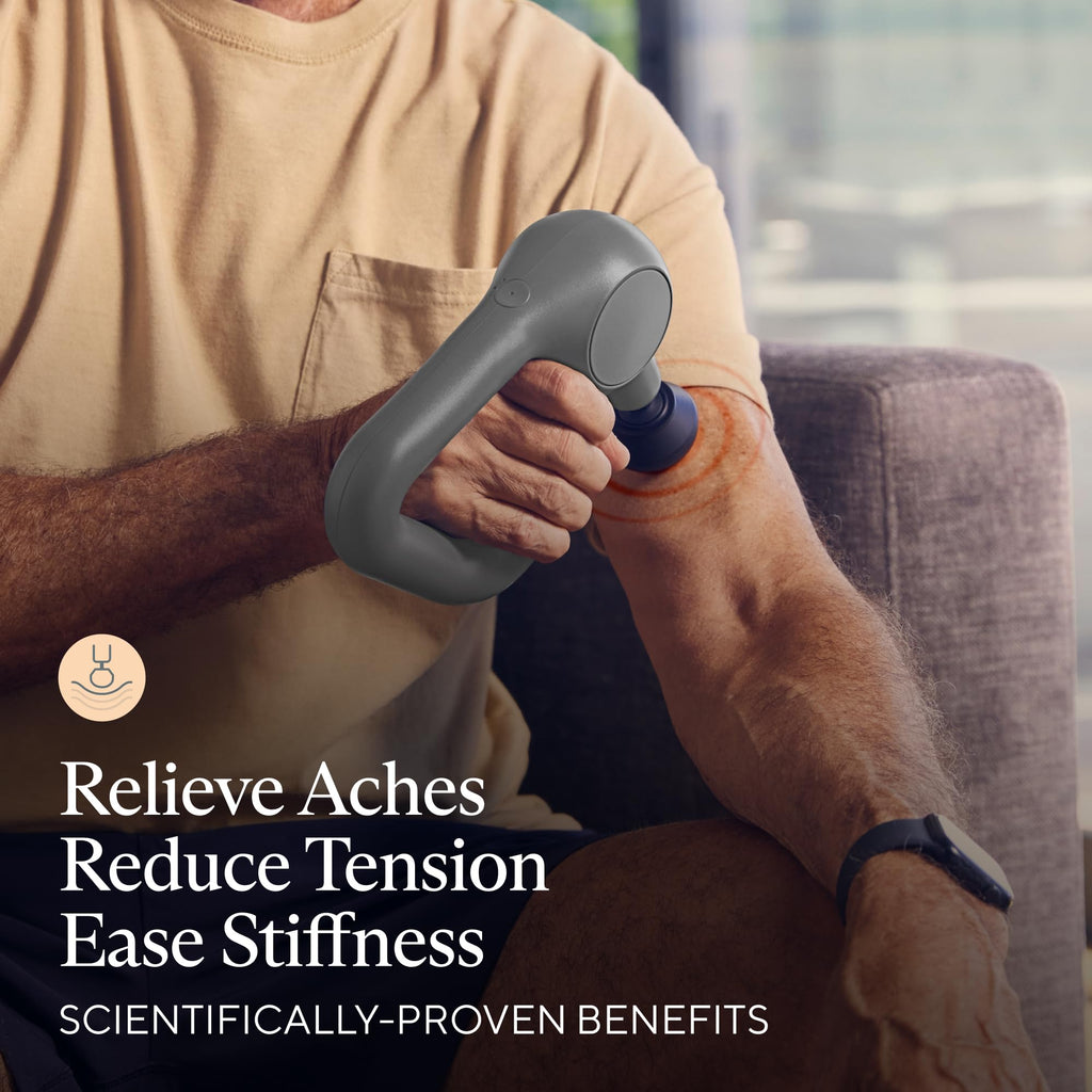 TheraGun Relief by Therabody - Easy-to-Use, Comfortable & Light Handheld Percussion Massage Gun for Everyday Pain Relief Massage Therapy in Neck, Back, Leg, Shoulder and Body (Sand)