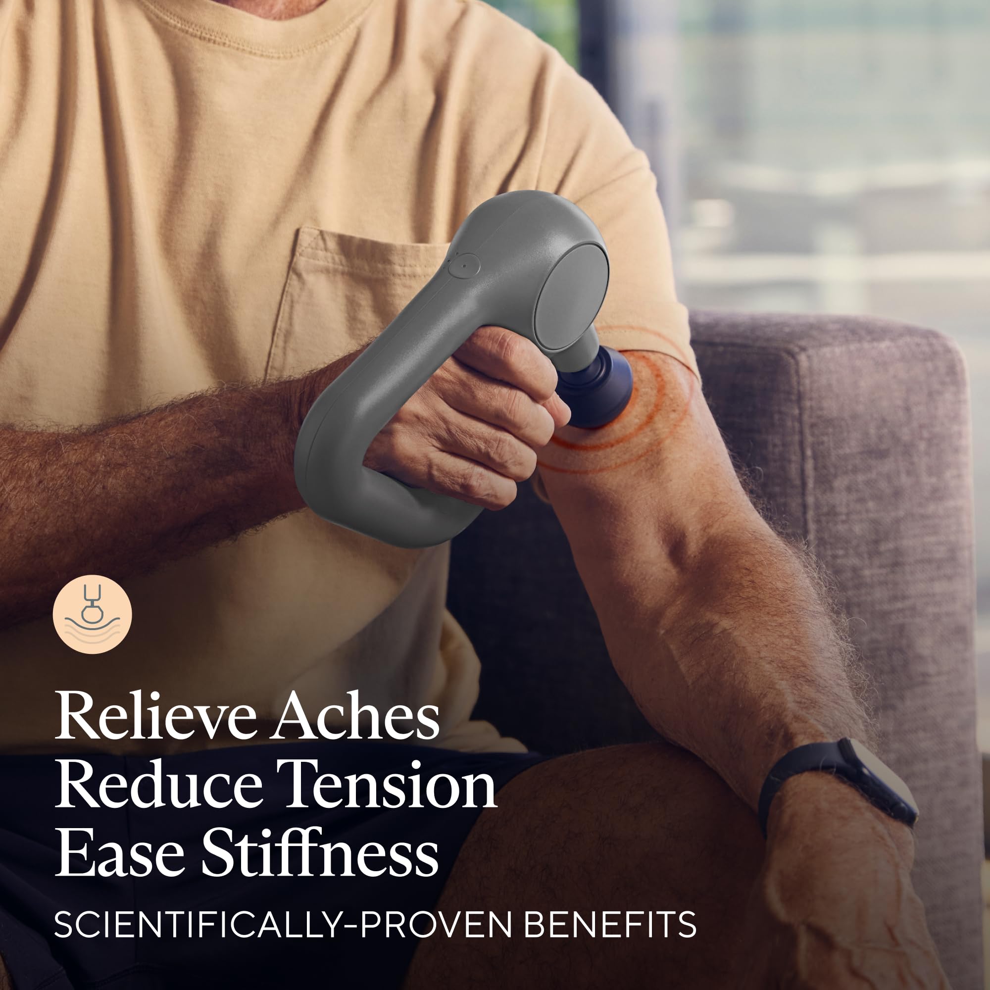 TheraGun Relief by Therabody - Easy-to-Use, Comfortable & Light Handheld Percussion Massage Gun for Everyday Pain Relief Massage Therapy in Neck, Back, Leg, Shoulder and Body (Sand)