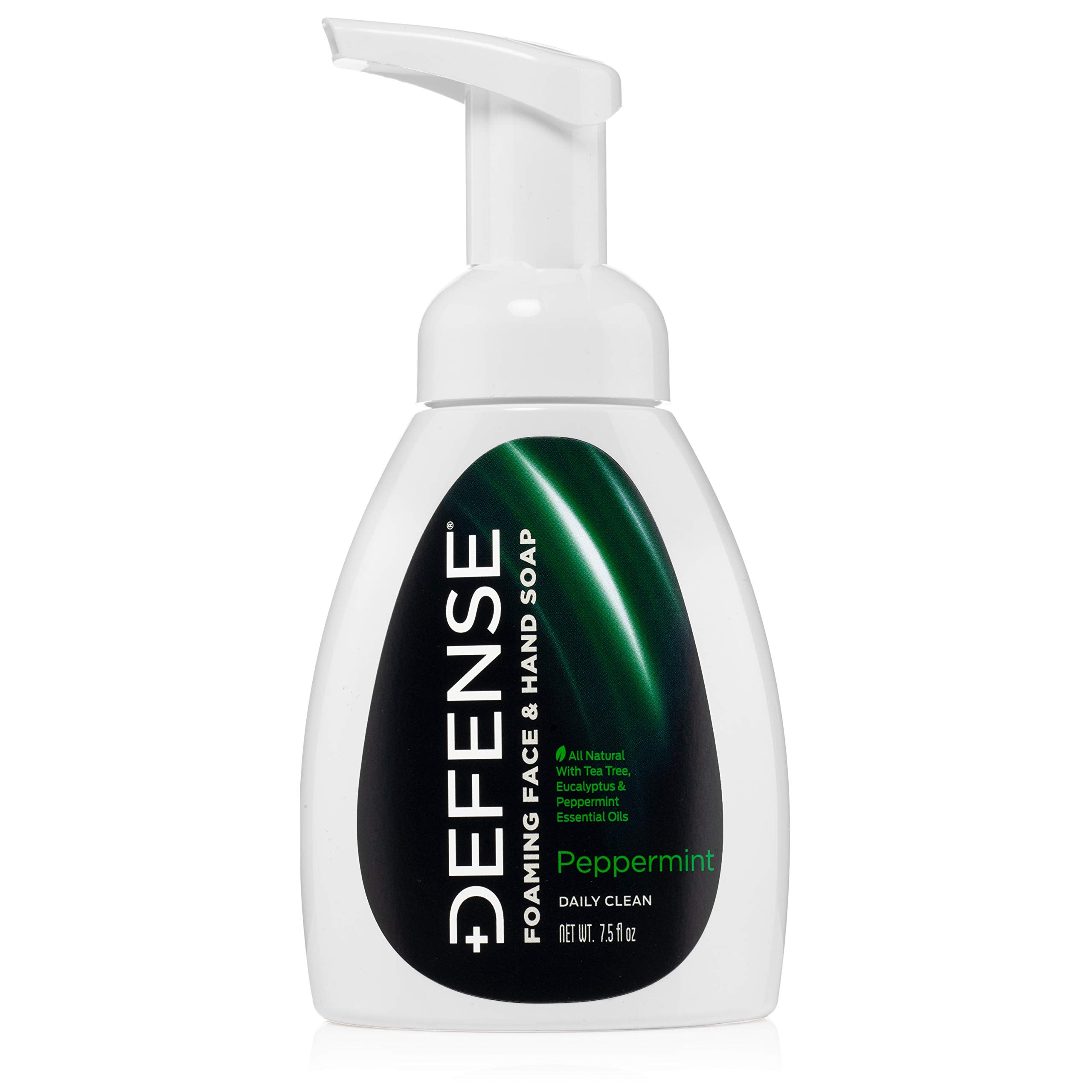 Defense Liquid Foaming Face & Hand Soap 7.5 Fl Oz with Tea Tree, Eucalyptus, Jojoba, Aloe Vera, Olive & Coconut Oils
