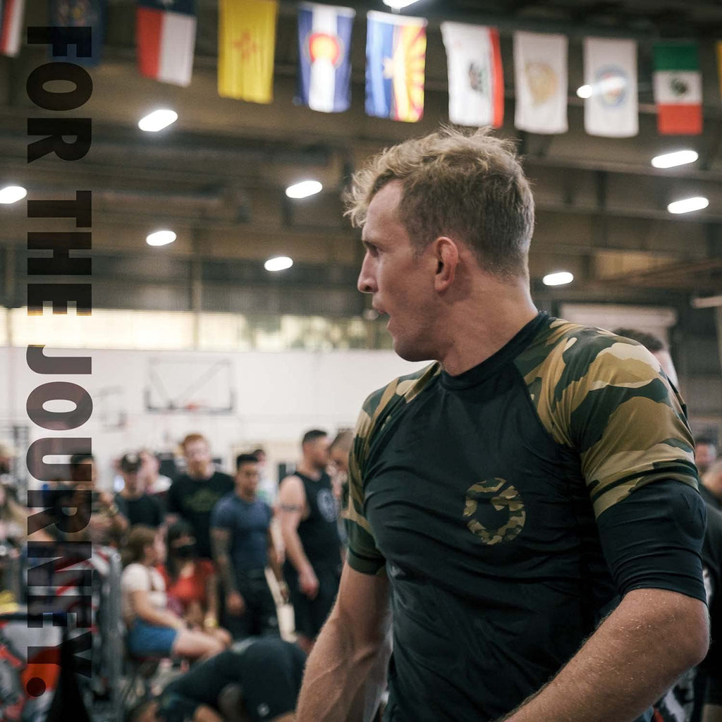 Gold BJJ Jiu Jitsu Rashguard - Camo Rash Guard Compression Shirt for No-Gi, Gi, & MMA