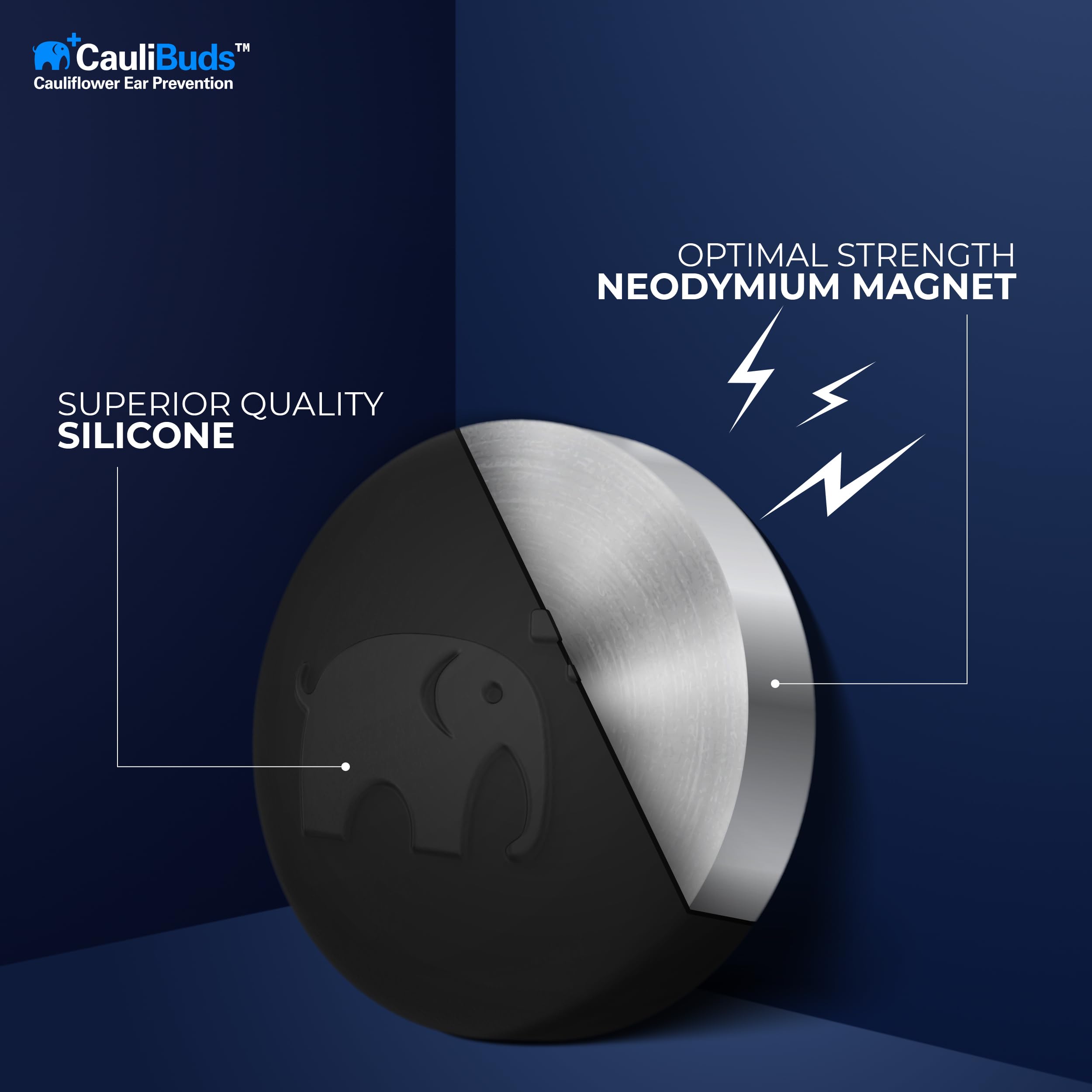 CauliBuds™ Cauliflower Ear Magnets - Premium Silicone Magnet Compression Kit for Cauliflower Ear Prevention & Treatment in BJJ, Wrestling, MMA, & Rugby - Minimize Ear Draining (Black)