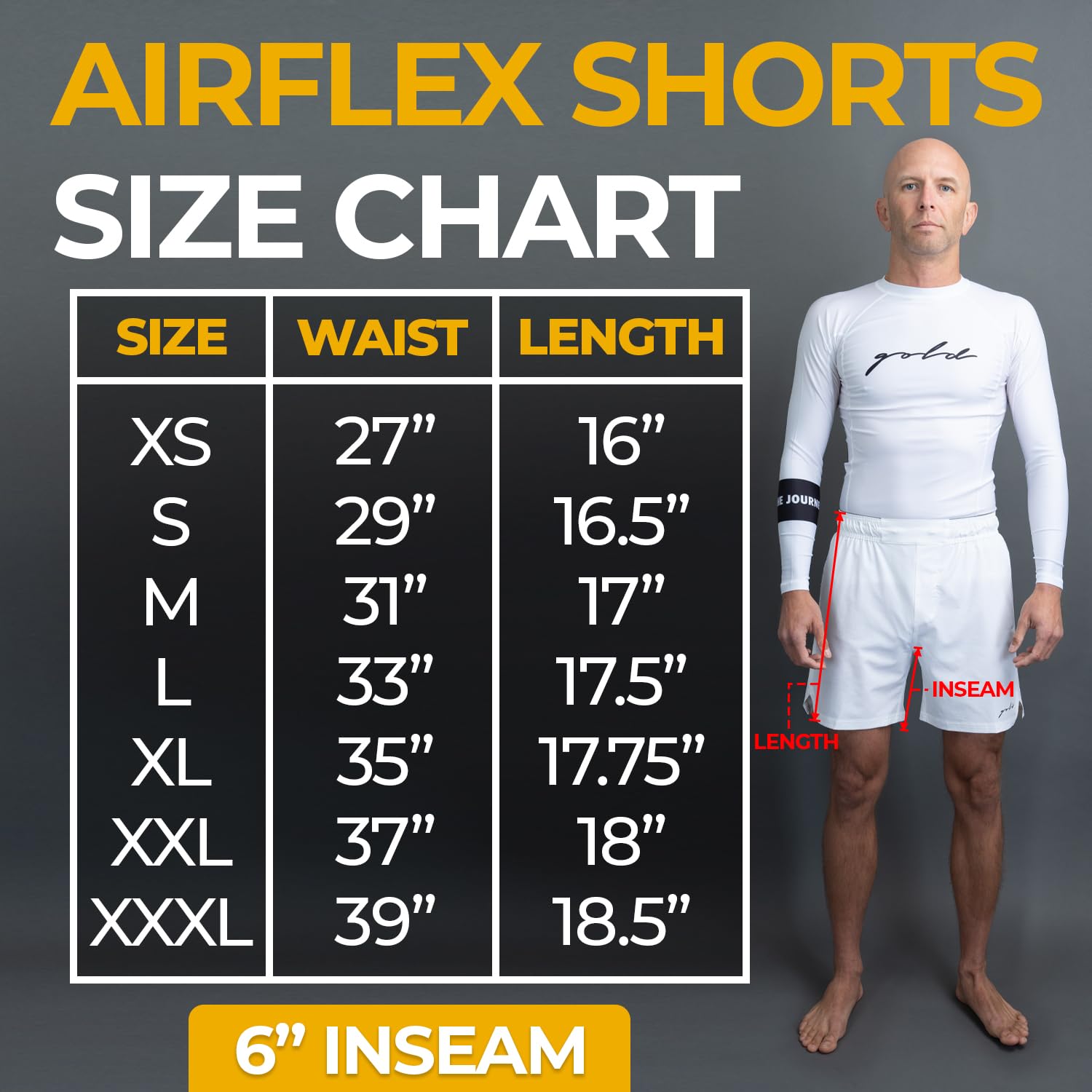 Gold BJJ Airflex Jiu Jitsu Shorts - Fight Short for No Gi, Wrestling, MMA & Boxing