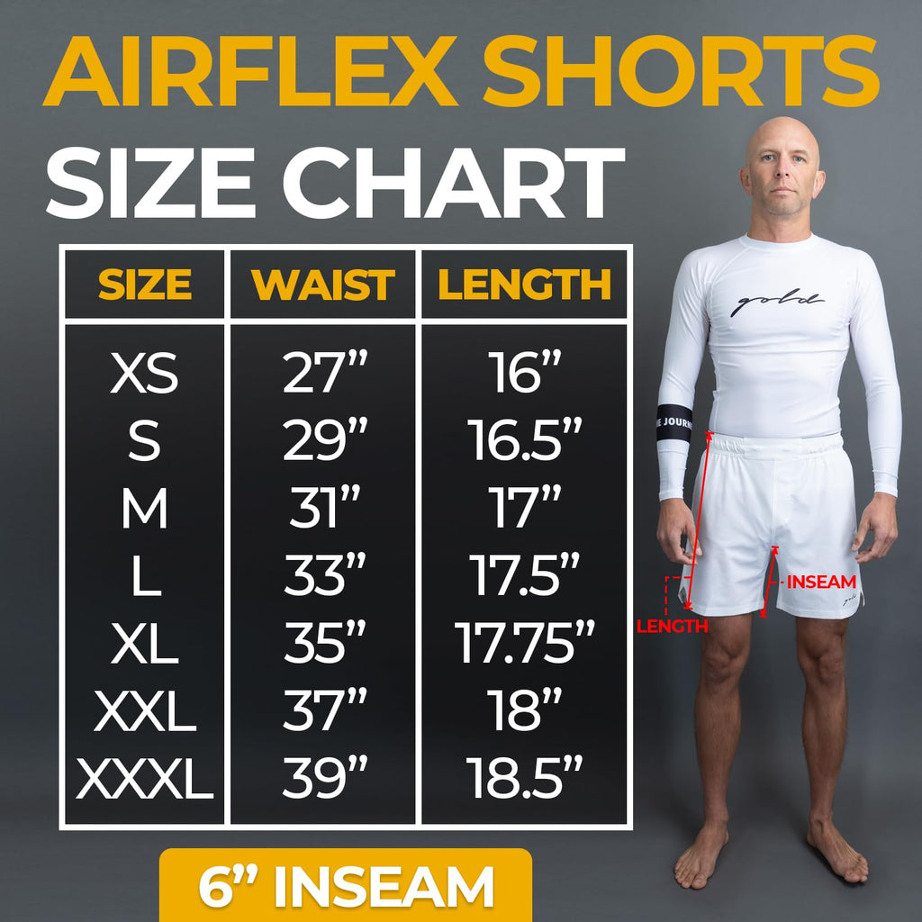 Gold BJJ Airflex Jiu Jitsu Shorts - Fight Short for No Gi, Wrestling, MMA & Boxing