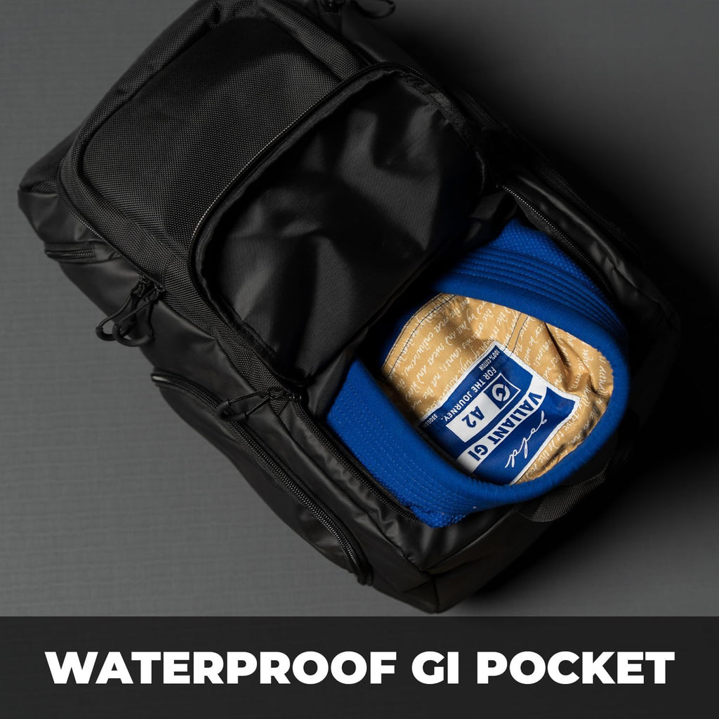 Gold BJJ Jiu Jitsu Backpack - Heavy Duty Gym Bag with Waterproof Gi Pocket