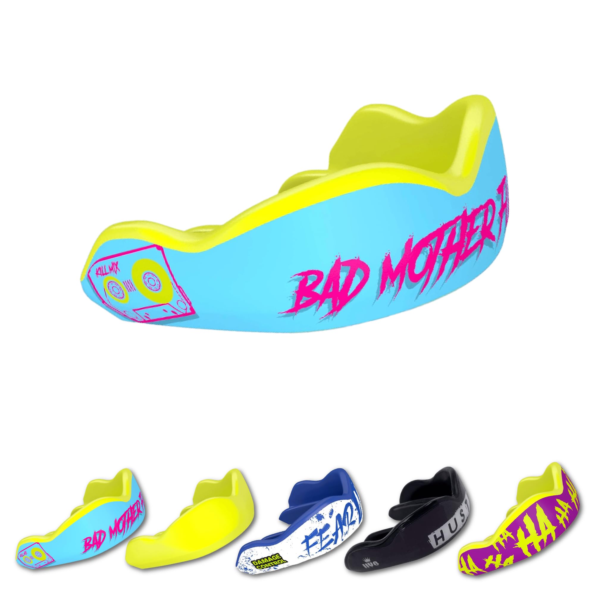 DAMAGE CONTROL High-Impact Mouth Guard – Sports Mouthguard for Boxing, Football, Hockey, Lacrosse & Basketball, Protects Teeth & Jaw, Protective Mouthpiece for Adults & Youth (Adult, HA HA HA 2.0)