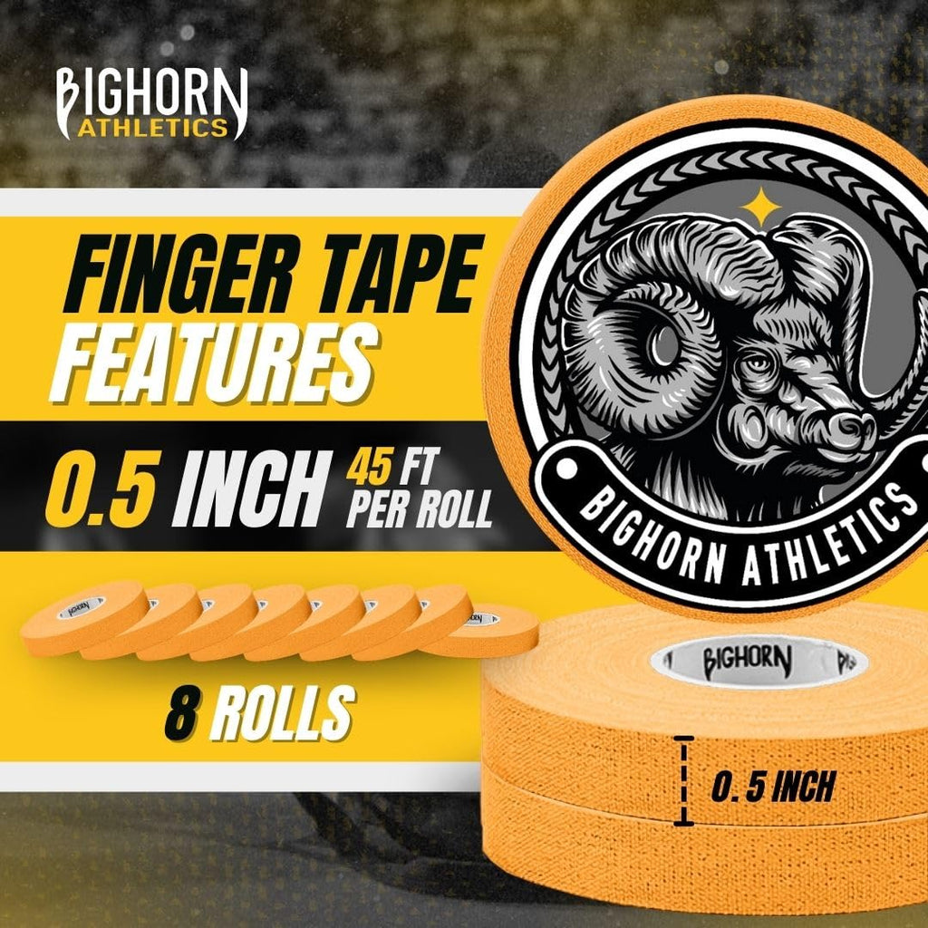 Bighorn Athletics Jiu Jitsu Finger Tape | Residue-Free Athletic Finger Tape for Sports & Injuries: Rock Climbing, Volleyball, Football, Basketball, Hands & Toes | 0.3-Inch x 45-feet, 8-Rolls, Black