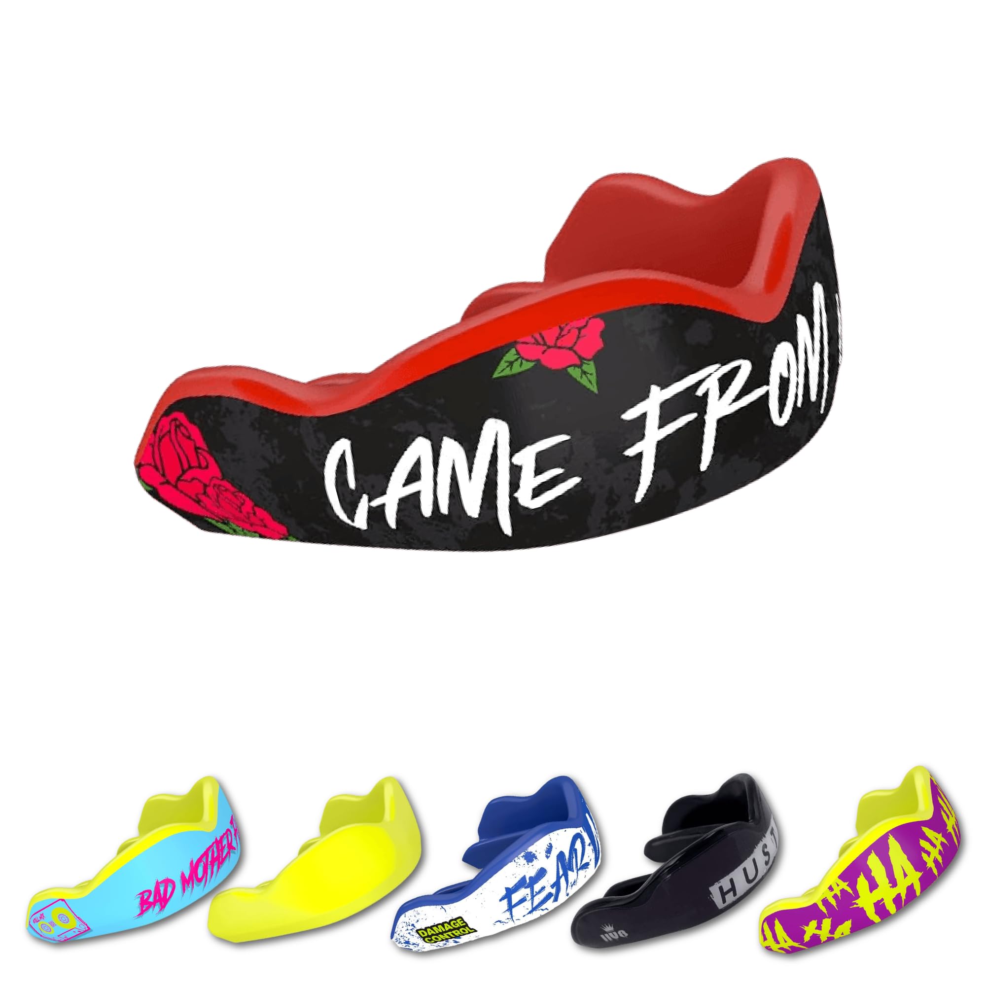 DAMAGE CONTROL High-Impact Mouth Guard – Sports Mouthguard for Boxing, Football, Hockey, Lacrosse & Basketball, Protects Teeth & Jaw, Protective Mouthpiece for Adults & Youth (Adult, HA HA HA 2.0)