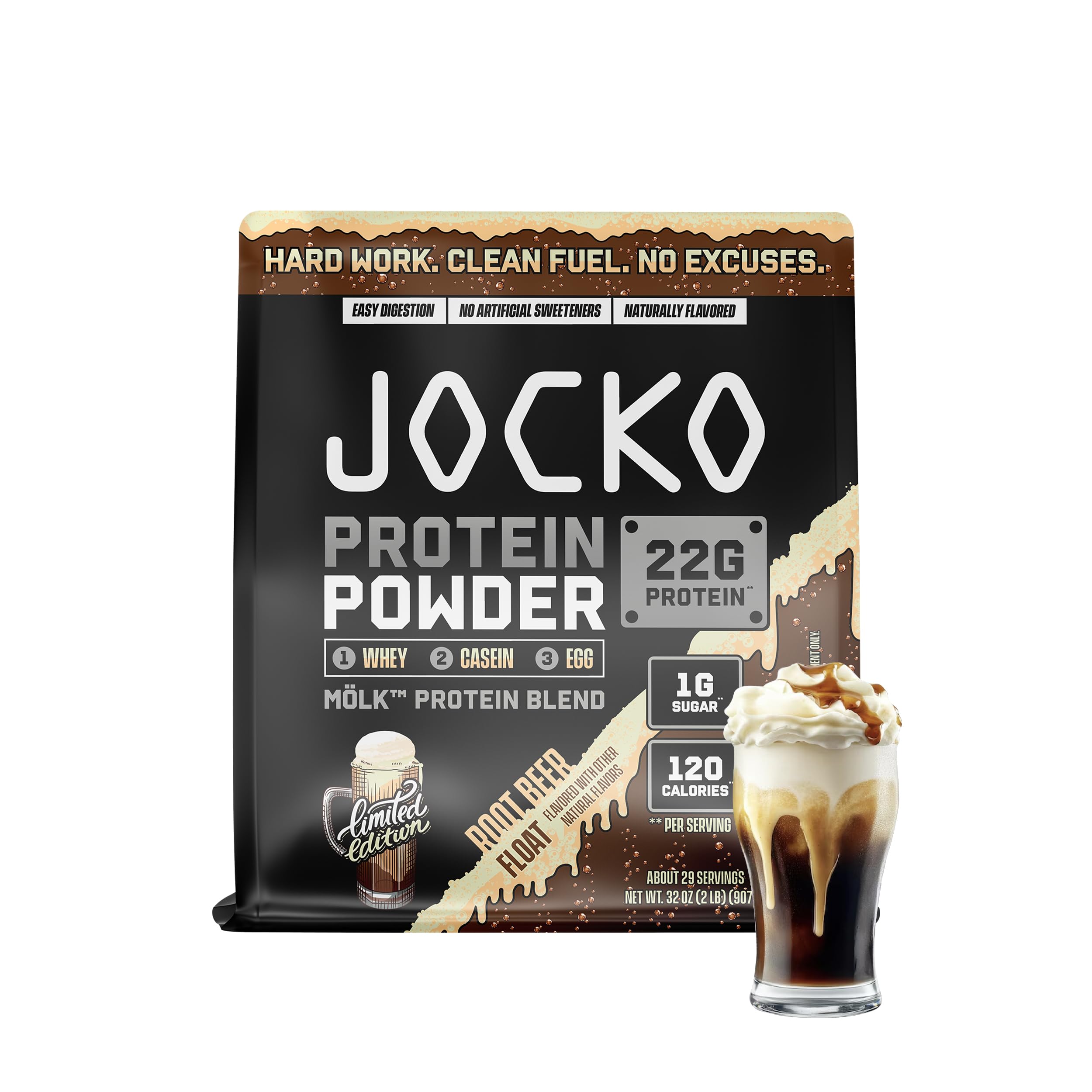 Jocko Fuel Mölk Whey Protein Powder 22g Protein - Low Sugar Monk Fruit Blend - Muscle Recovery & Growth, Packaging May Vary (26 Servings, Chocolate Milkshake)