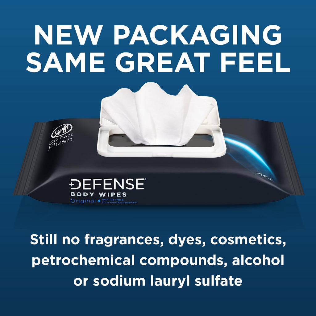 Defense Soap All Natural Body Wipes with Tea Tree Oil | Wrestling, Combat, Camping, Gym, Post Workout Shower Wipes for Men and Women. 40 Count