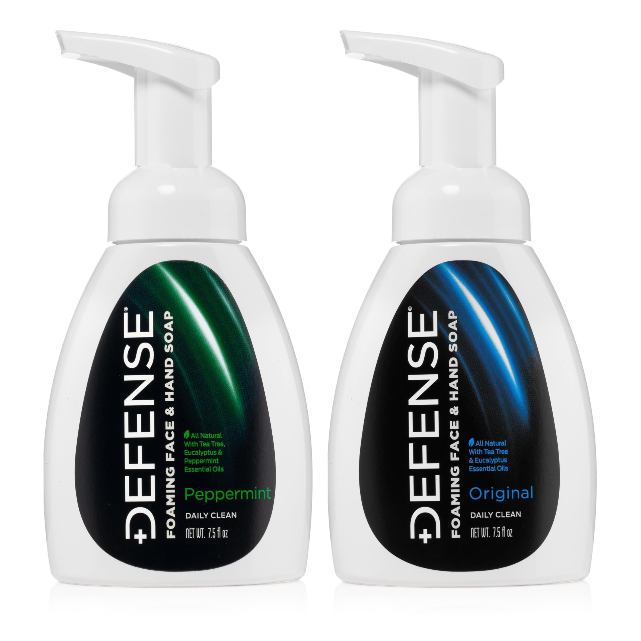 Defense Liquid Foaming Face & Hand Soap 7.5 Fl Oz with Tea Tree, Eucalyptus, Jojoba, Aloe Vera, Olive & Coconut Oils