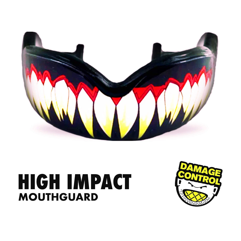 DAMAGE CONTROL High-Impact Mouth Guard – Sports Mouthguard for Boxing, Football, Hockey, Lacrosse & Basketball, Protects Teeth & Jaw, Protective Mouthpiece for Adults & Youth (Adult, HA HA HA 2.0)
