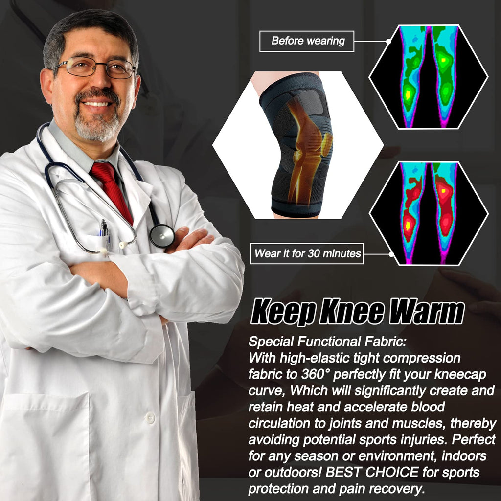 NEENCA Knee Braces for Knee Pain- 2 Pack Knee Sleeves for Pain Relief Set, Knee Compression Sleeves with Adjustable Straps for Best Fit, for Sports, Runner, Meniscus Tear, ACL, Arthritis, Joint Pain..