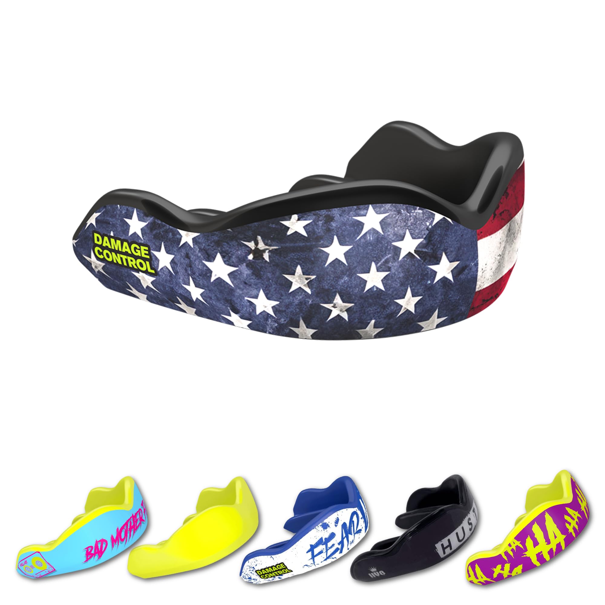 DAMAGE CONTROL High-Impact Mouth Guard – Sports Mouthguard for Boxing, Football, Hockey, Lacrosse & Basketball, Protects Teeth & Jaw, Protective Mouthpiece for Adults & Youth (Adult, HA HA HA 2.0)