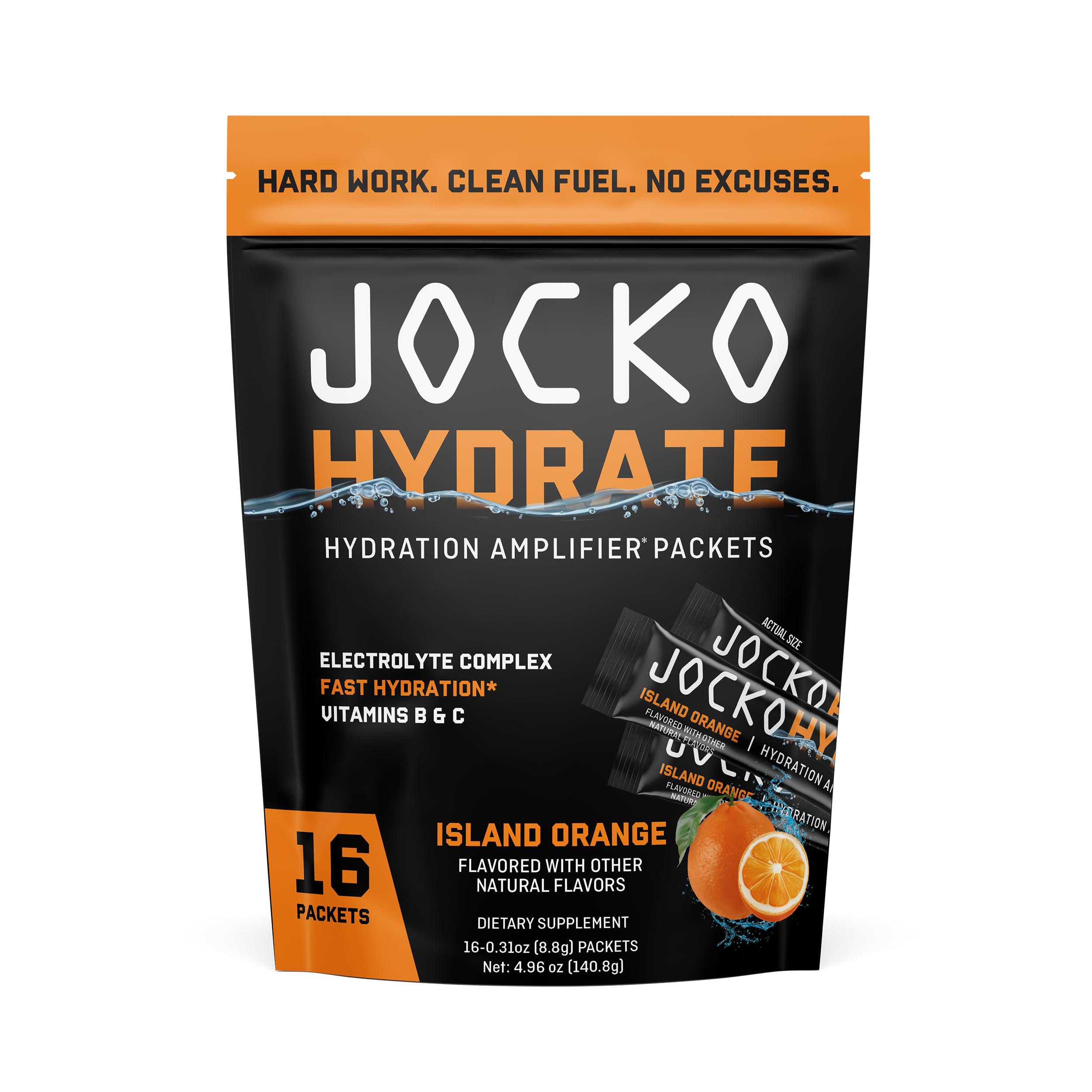 Jocko Fuel Packets Low Sugar - Hydration Amplifier Packets for Recovery, Dehydration, & Exercise - with Vitamins B6, B12 & C (16 Packets) Lemon Lime