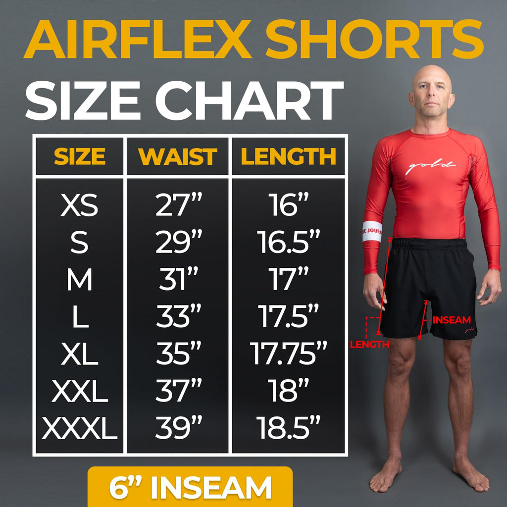 Gold BJJ Airflex Jiu Jitsu Shorts - Fight Short for No Gi, Wrestling, MMA & Boxing