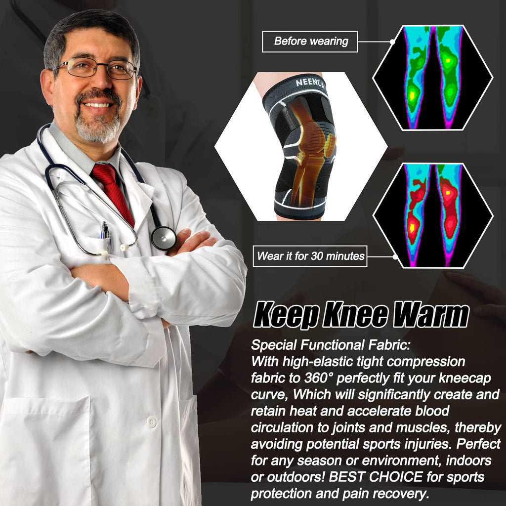 NEENCA Knee Braces for Knee Pain- 2 Pack Knee Sleeves for Pain Relief Set, Knee Compression Sleeves with Adjustable Straps for Best Fit, for Sports, Runner, Meniscus Tear, ACL, Arthritis, Joint Pain..