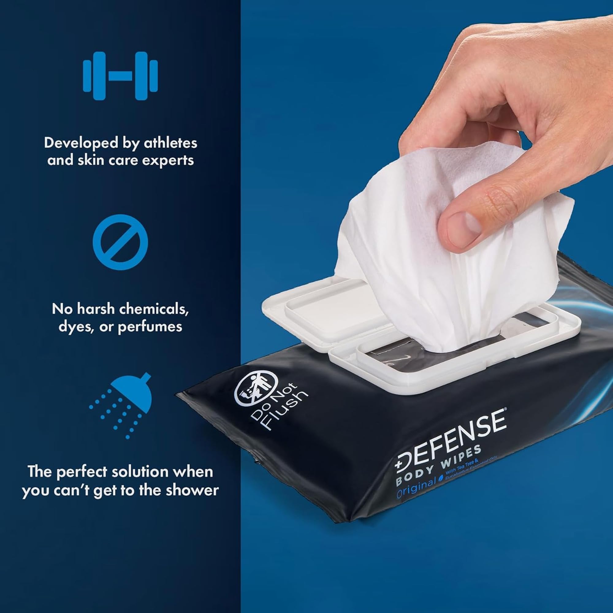 Defense Soap All Natural Body Wipes with Tea Tree Oil | Wrestling, Combat, Camping, Gym, Post Workout Shower Wipes for Men and Women. 40 Count