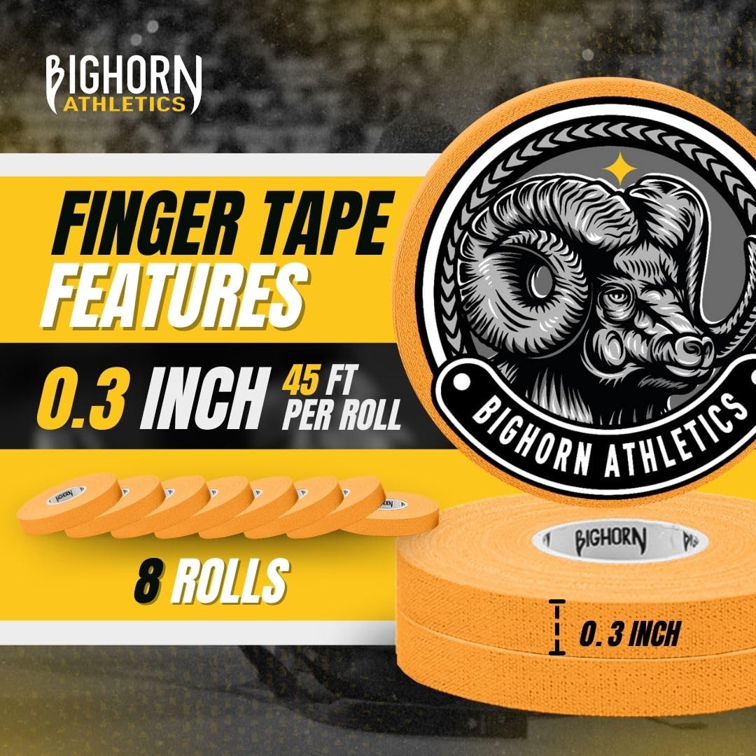 Bighorn Athletics Jiu Jitsu Finger Tape | Residue-Free Athletic Finger Tape for Sports & Injuries: Rock Climbing, Volleyball, Football, Basketball, Hands & Toes | 0.3-Inch x 45-feet, 8-Rolls, Black