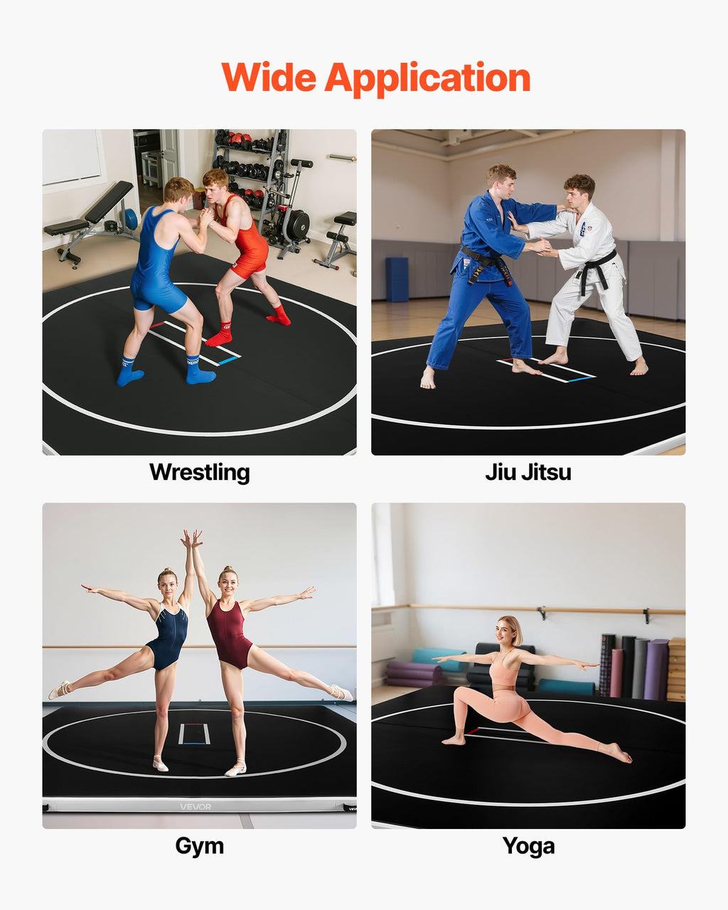 VEVOR Wrestling Mat, Martial Arts Thick Mat for Home Gym Exercise, PVC or Inflatable Training Mats with Circles,for Gymnastics, Tatami, Jiu Jitsu BJJ MMA Judo, Black