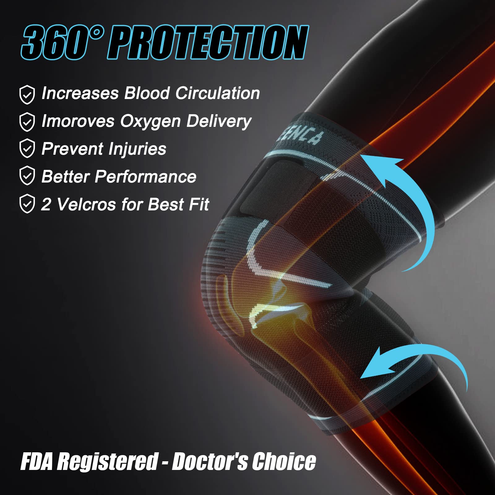 NEENCA Knee Braces for Knee Pain- 2 Pack Knee Sleeves for Pain Relief Set, Knee Compression Sleeves with Adjustable Straps for Best Fit, for Sports, Runner, Meniscus Tear, ACL, Arthritis, Joint Pain..