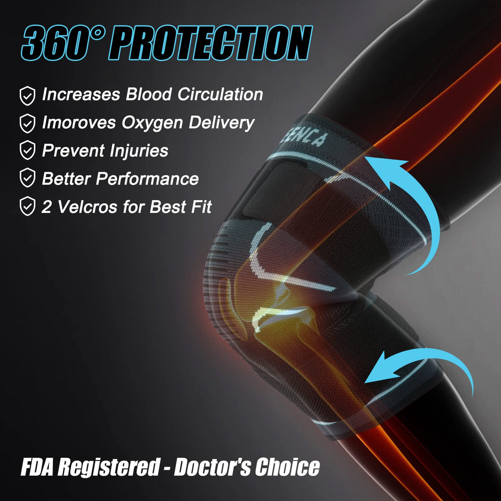 NEENCA Knee Braces for Knee Pain- 2 Pack Knee Sleeves for Pain Relief Set, Knee Compression Sleeves with Adjustable Straps for Best Fit, for Sports, Runner, Meniscus Tear, ACL, Arthritis, Joint Pain..