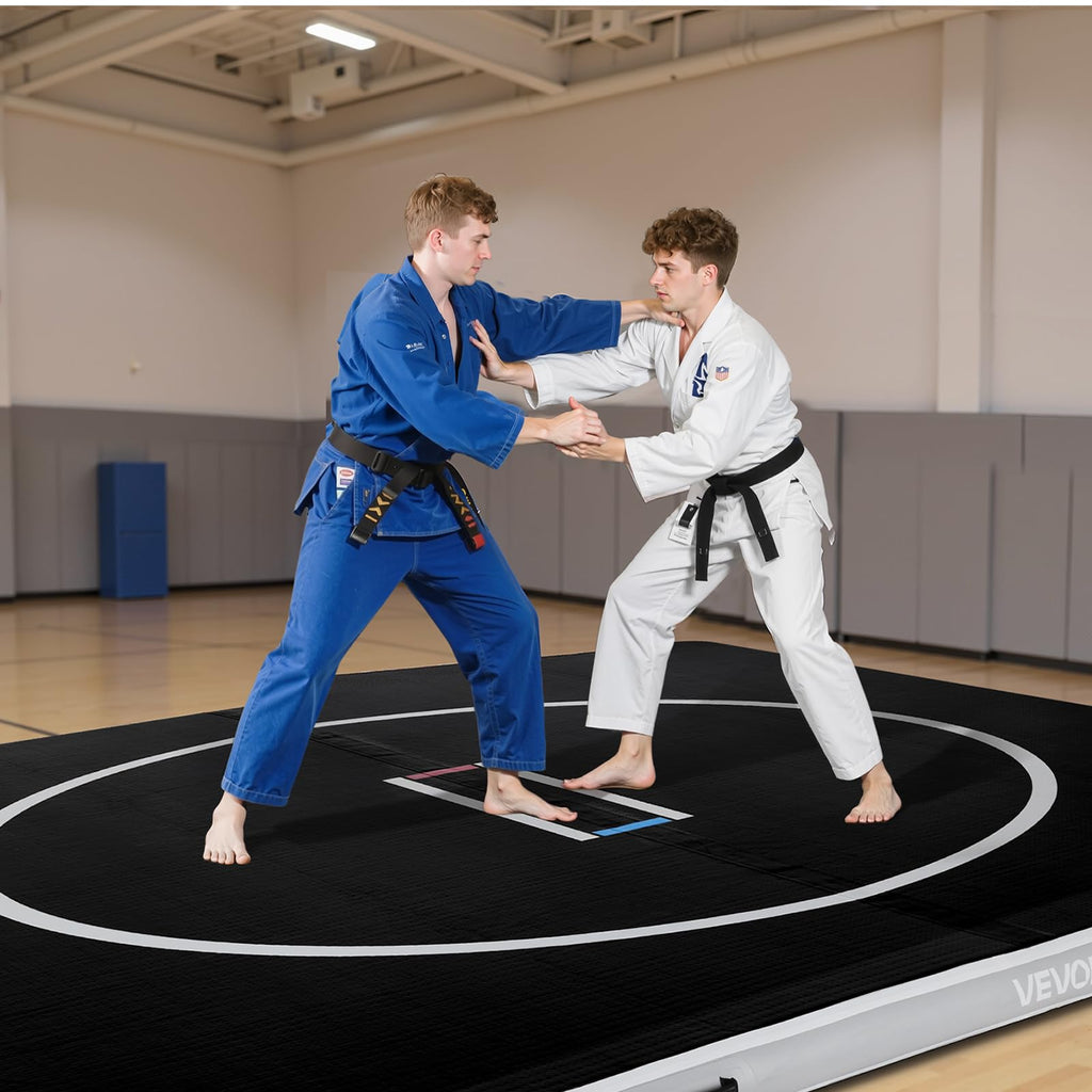 VEVOR Wrestling Mat, Martial Arts Thick Mat for Home Gym Exercise, PVC or Inflatable Training Mats with Circles,for Gymnastics, Tatami, Jiu Jitsu BJJ MMA Judo, Black