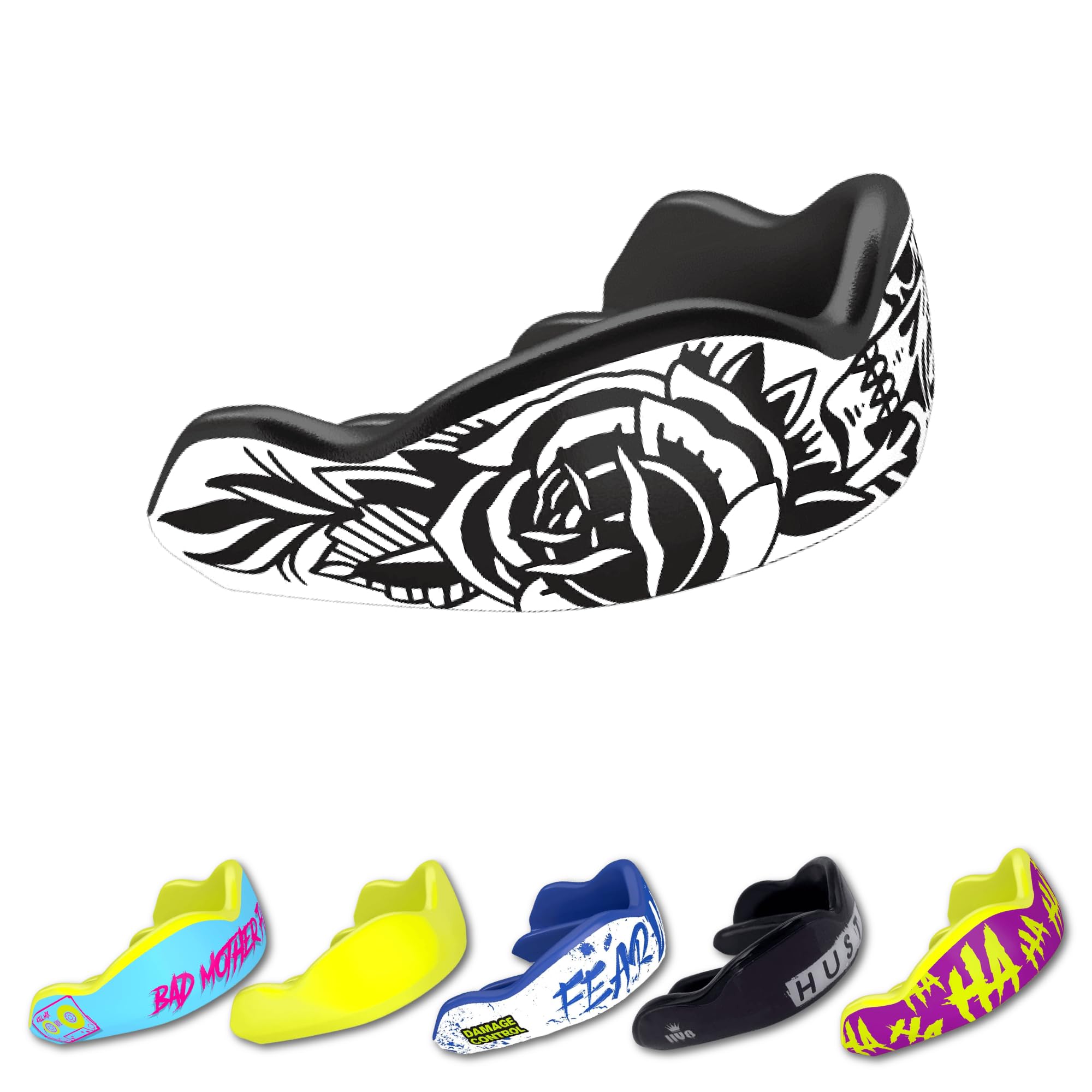 DAMAGE CONTROL High-Impact Mouth Guard – Sports Mouthguard for Boxing, Football, Hockey, Lacrosse & Basketball, Protects Teeth & Jaw, Protective Mouthpiece for Adults & Youth (Adult, HA HA HA 2.0)