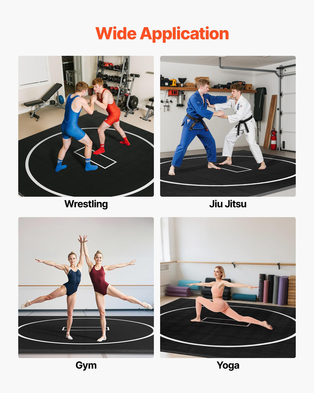 VEVOR Wrestling Mat, Martial Arts Thick Mat for Home Gym Exercise, PVC or Inflatable Training Mats with Circles,for Gymnastics, Tatami, Jiu Jitsu BJJ MMA Judo, Black