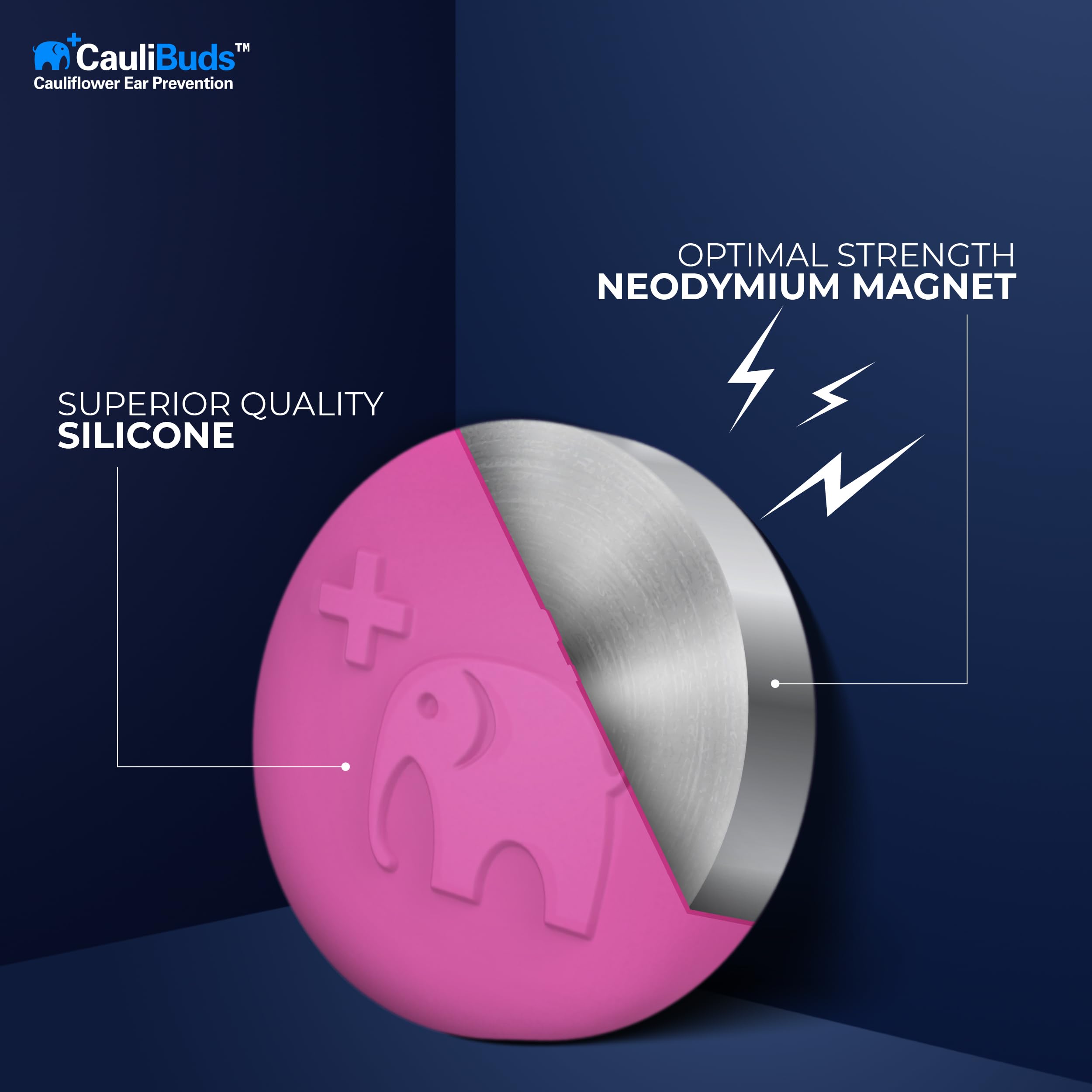 CauliBuds™ Cauliflower Ear Magnets - Premium Silicone Magnet Compression Kit for Cauliflower Ear Prevention & Treatment in BJJ, Wrestling, MMA, & Rugby - Minimize Ear Draining (Black)