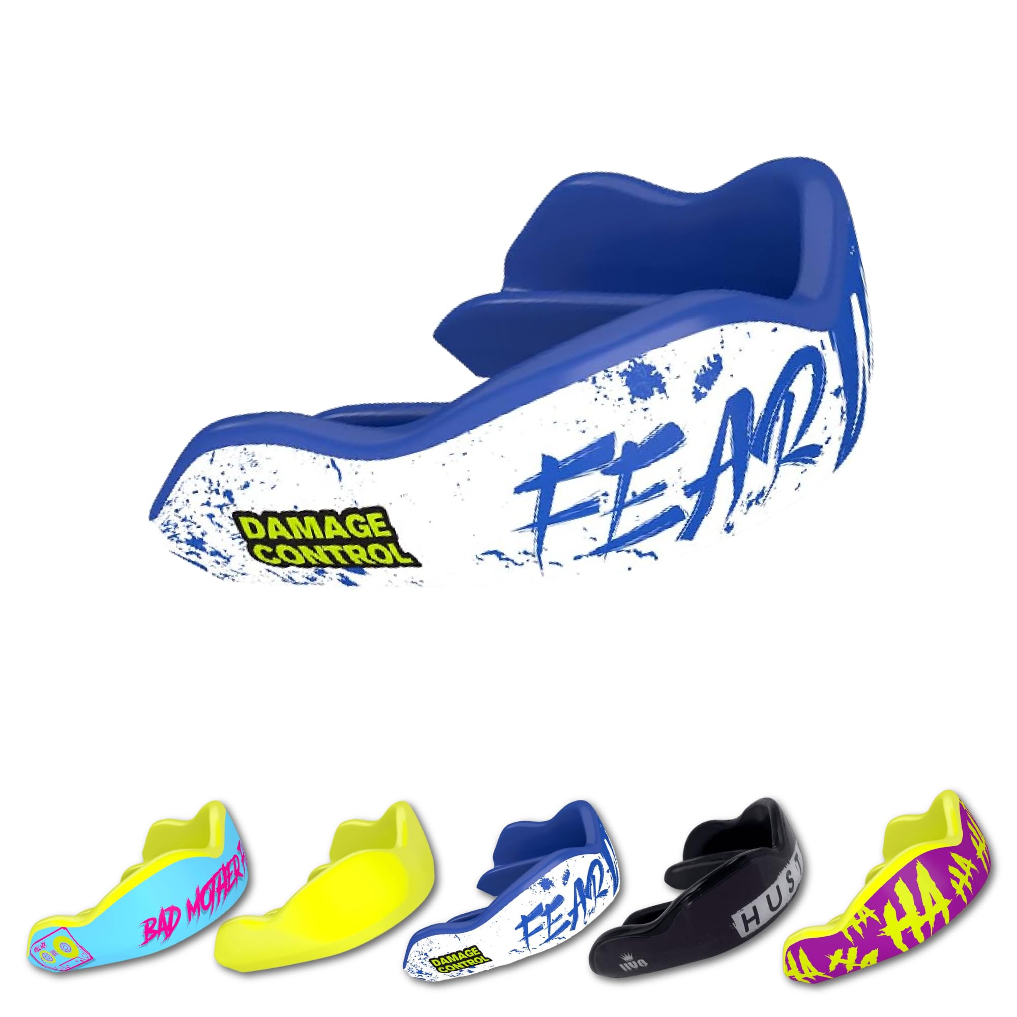 DAMAGE CONTROL High-Impact Mouth Guard – Sports Mouthguard for Boxing, Football, Hockey, Lacrosse & Basketball, Protects Teeth & Jaw, Protective Mouthpiece for Adults & Youth (Adult, HA HA HA 2.0)