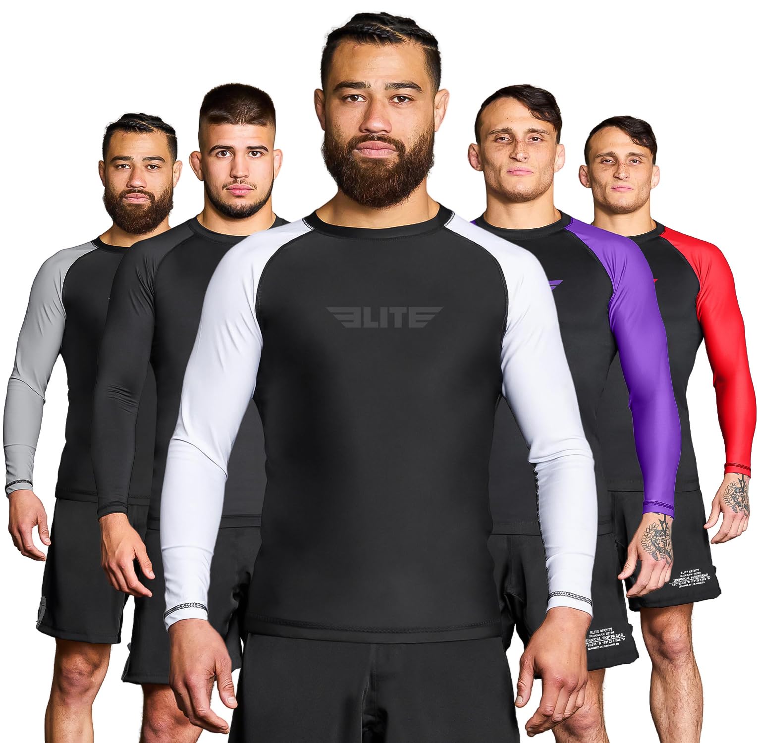 Elite Sports Men's Jiu Jitsu BJJ Rash Guard, Long Full Sleeve Compression Shirt for Sports Nogi Training