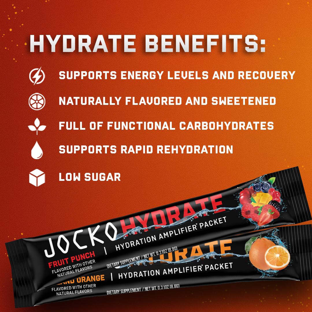 Jocko Fuel Packets Low Sugar - Hydration Amplifier Packets for Recovery, Dehydration, & Exercise - with Vitamins B6, B12 & C (16 Packets) Lemon Lime