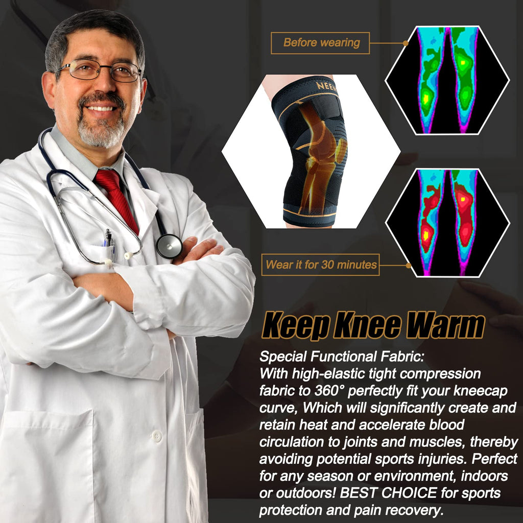 NEENCA Knee Braces for Knee Pain- 2 Pack Knee Sleeves for Pain Relief Set, Knee Compression Sleeves with Adjustable Straps for Best Fit, for Sports, Runner, Meniscus Tear, ACL, Arthritis, Joint Pain..