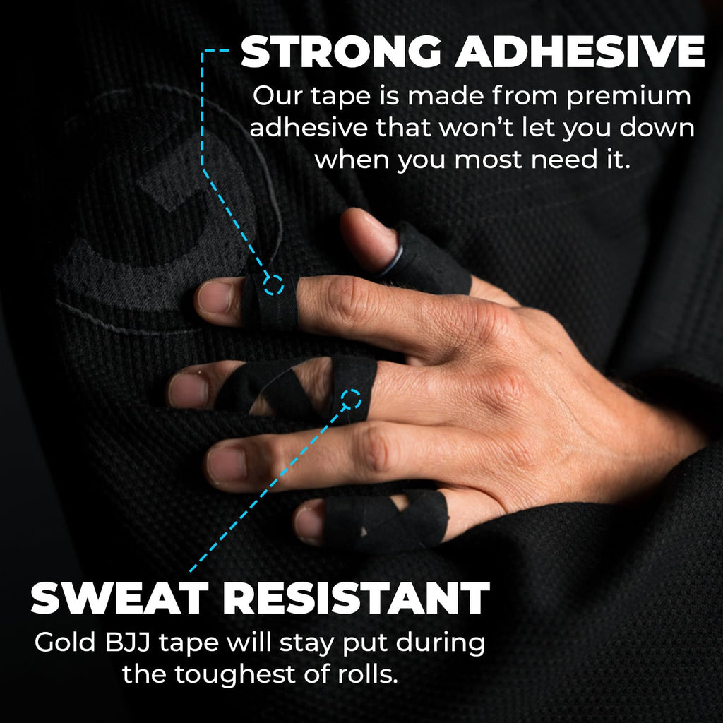 Gold BJJ Jiu Jitsu Tape - Strong Athletic Finger Tape, 1/2" x 30' - Protect Fingers and Toes in MMA, Judo, Wrestling, Martial Arts, Rock Climbing