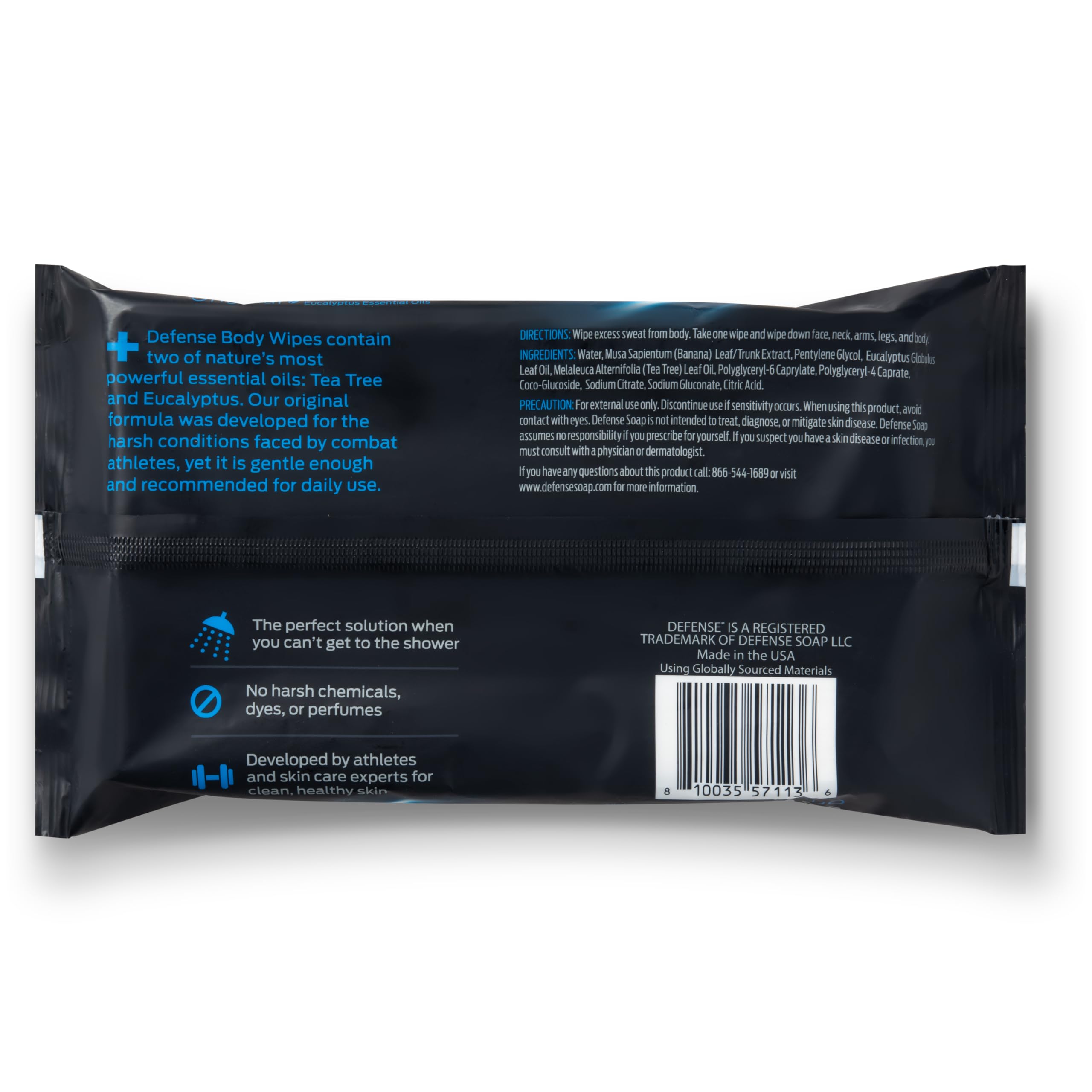 Defense Soap All Natural Body Wipes with Tea Tree Oil | Wrestling, Combat, Camping, Gym, Post Workout Shower Wipes for Men and Women. 40 Count