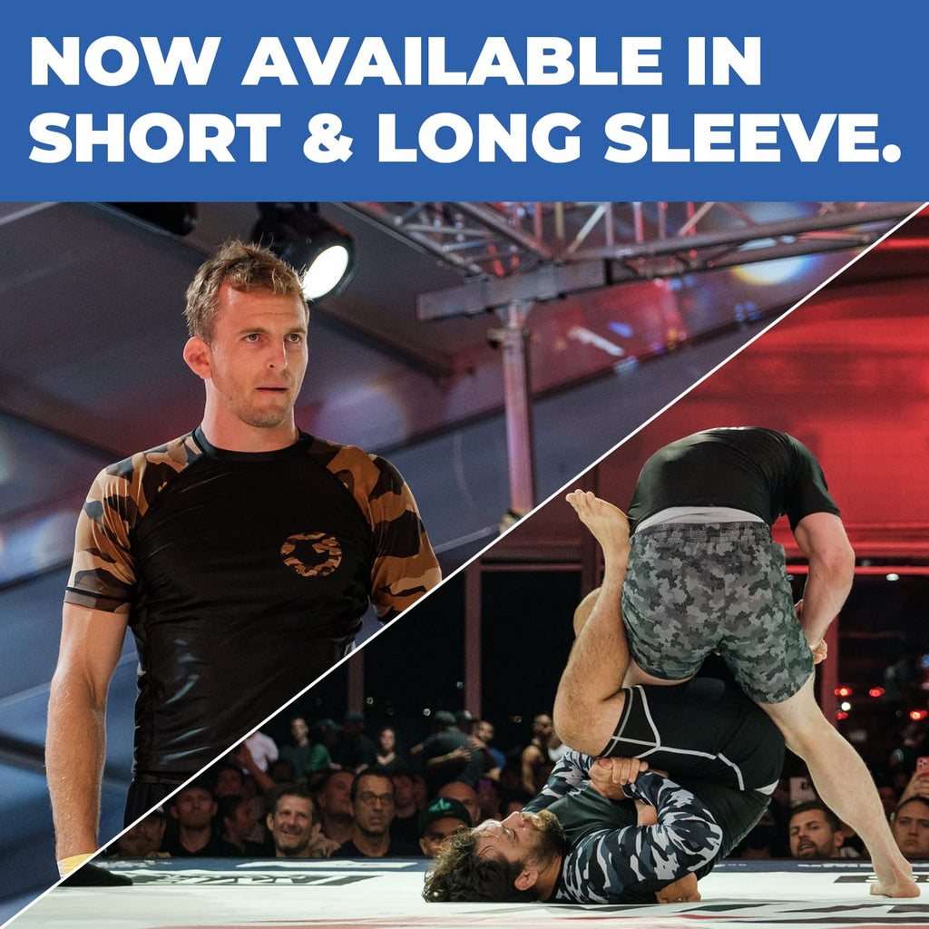 Gold BJJ Jiu Jitsu Rashguard - Camo Rash Guard Compression Shirt for No-Gi, Gi, & MMA