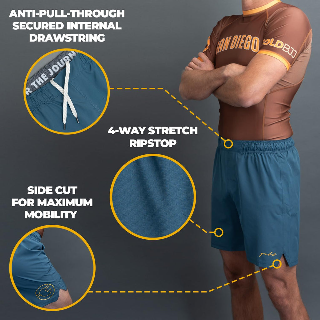 Gold BJJ Airflex Jiu Jitsu Shorts - Fight Short for No Gi, Wrestling, MMA & Boxing