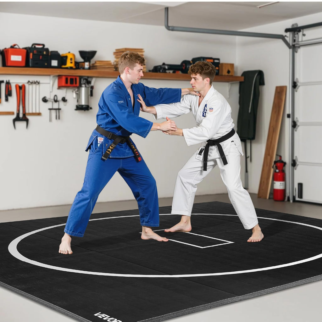 VEVOR Wrestling Mat, Martial Arts Thick Mat for Home Gym Exercise, PVC or Inflatable Training Mats with Circles,for Gymnastics, Tatami, Jiu Jitsu BJJ MMA Judo, Black
