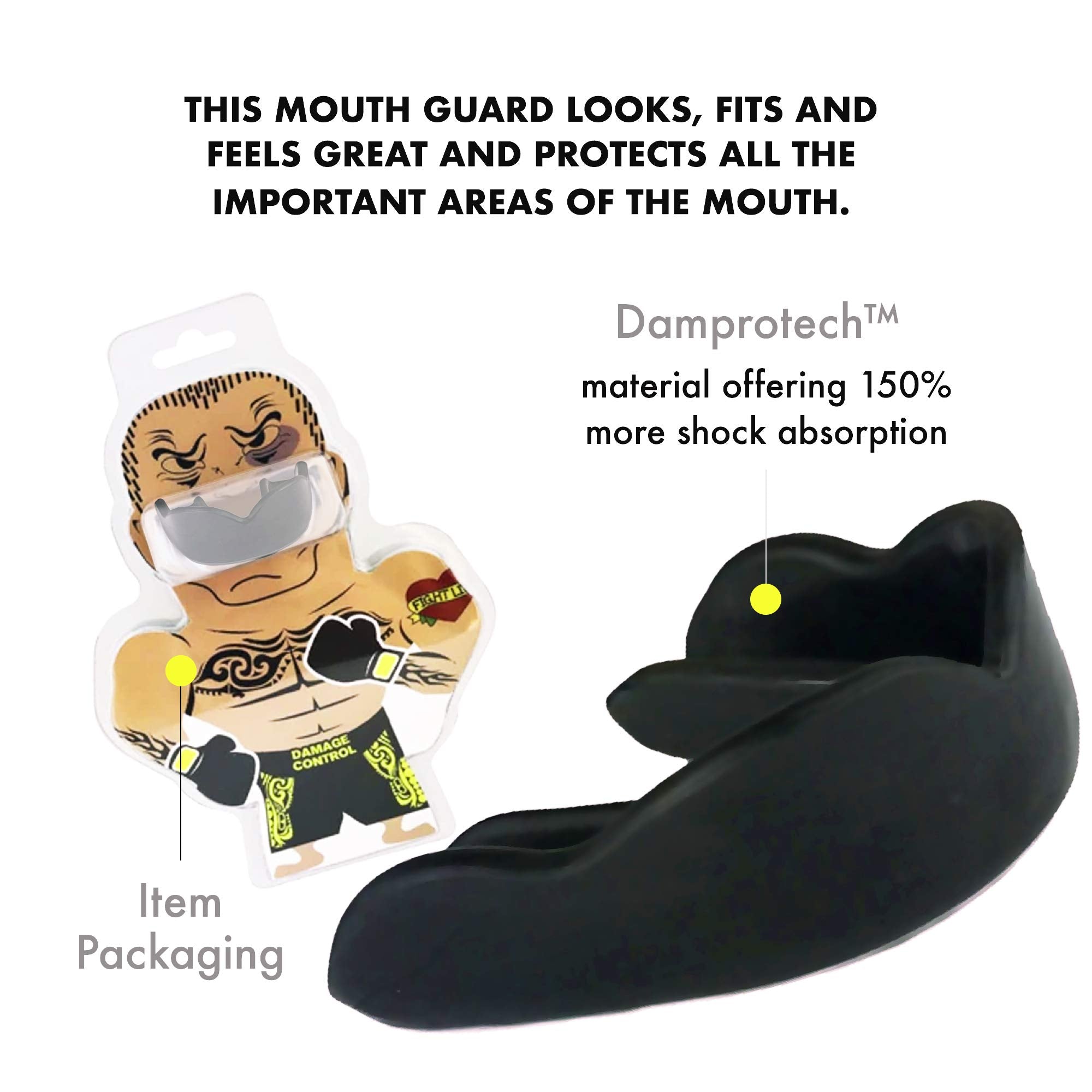 DAMAGE CONTROL High-Impact Mouth Guard – Sports Mouthguard for Boxing, Football, Hockey, Lacrosse & Basketball, Protects Teeth & Jaw, Protective Mouthpiece for Adults & Youth (Adult, HA HA HA 2.0)