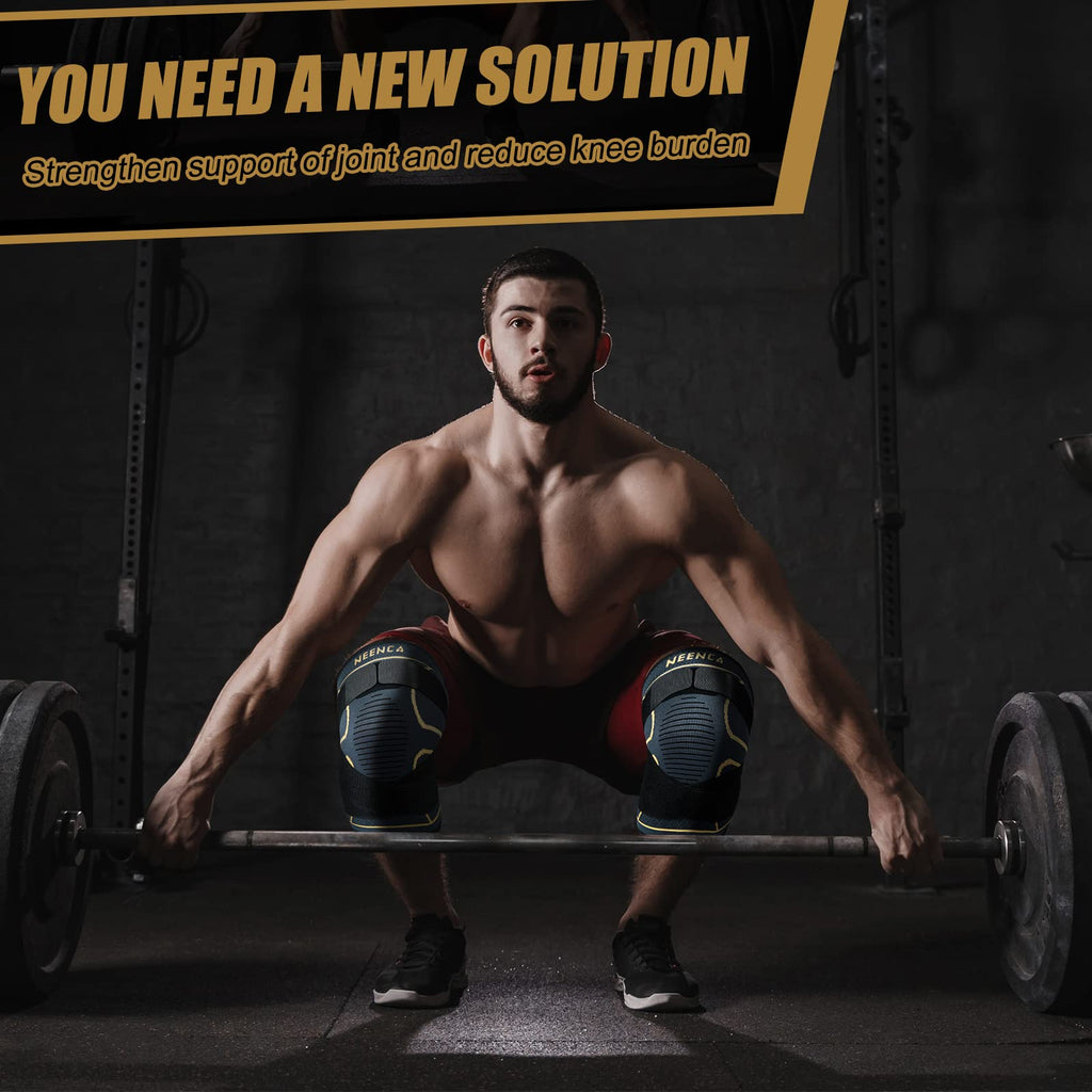 NEENCA Knee Braces for Knee Pain- 2 Pack Knee Sleeves for Pain Relief Set, Knee Compression Sleeves with Adjustable Straps for Best Fit, for Sports, Runner, Meniscus Tear, ACL, Arthritis, Joint Pain..