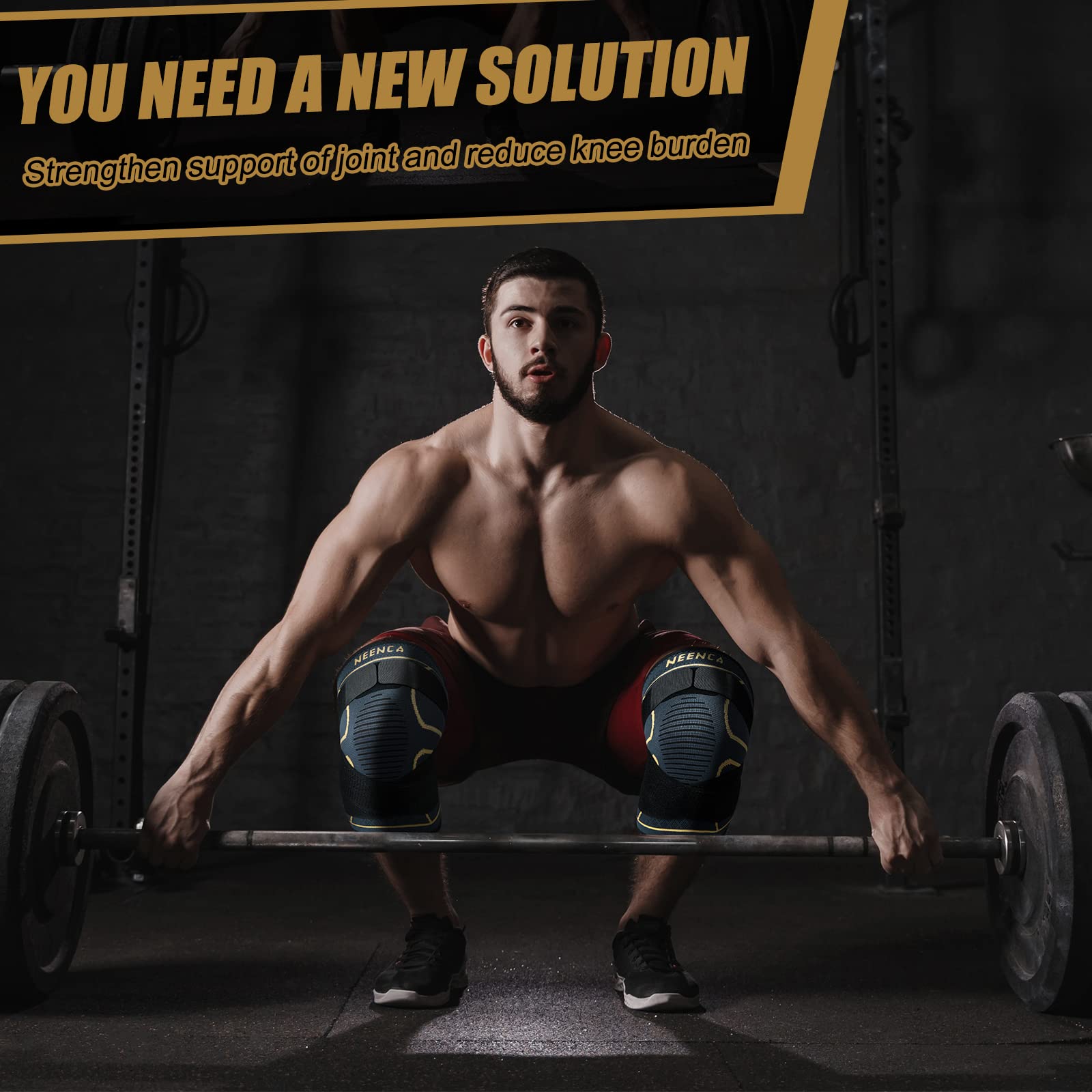 NEENCA Knee Braces for Knee Pain- 2 Pack Knee Sleeves for Pain Relief Set, Knee Compression Sleeves with Adjustable Straps for Best Fit, for Sports, Runner, Meniscus Tear, ACL, Arthritis, Joint Pain..